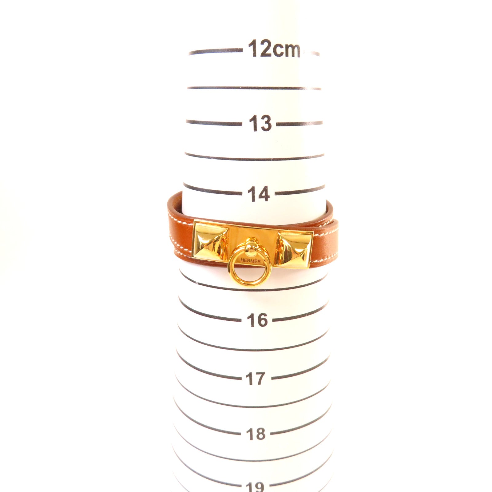 HERMES 【激減優惠】Box Calf皮革Rivile Double Tour XS Bracelet金扣手鏈 Fauve太妃色