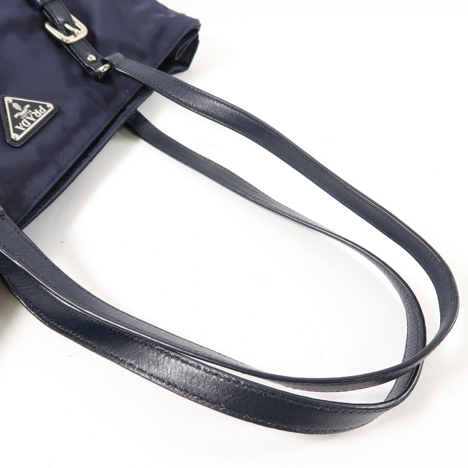 PRADA 尼龍Tote Bag銀扣肩背袋深藍色
