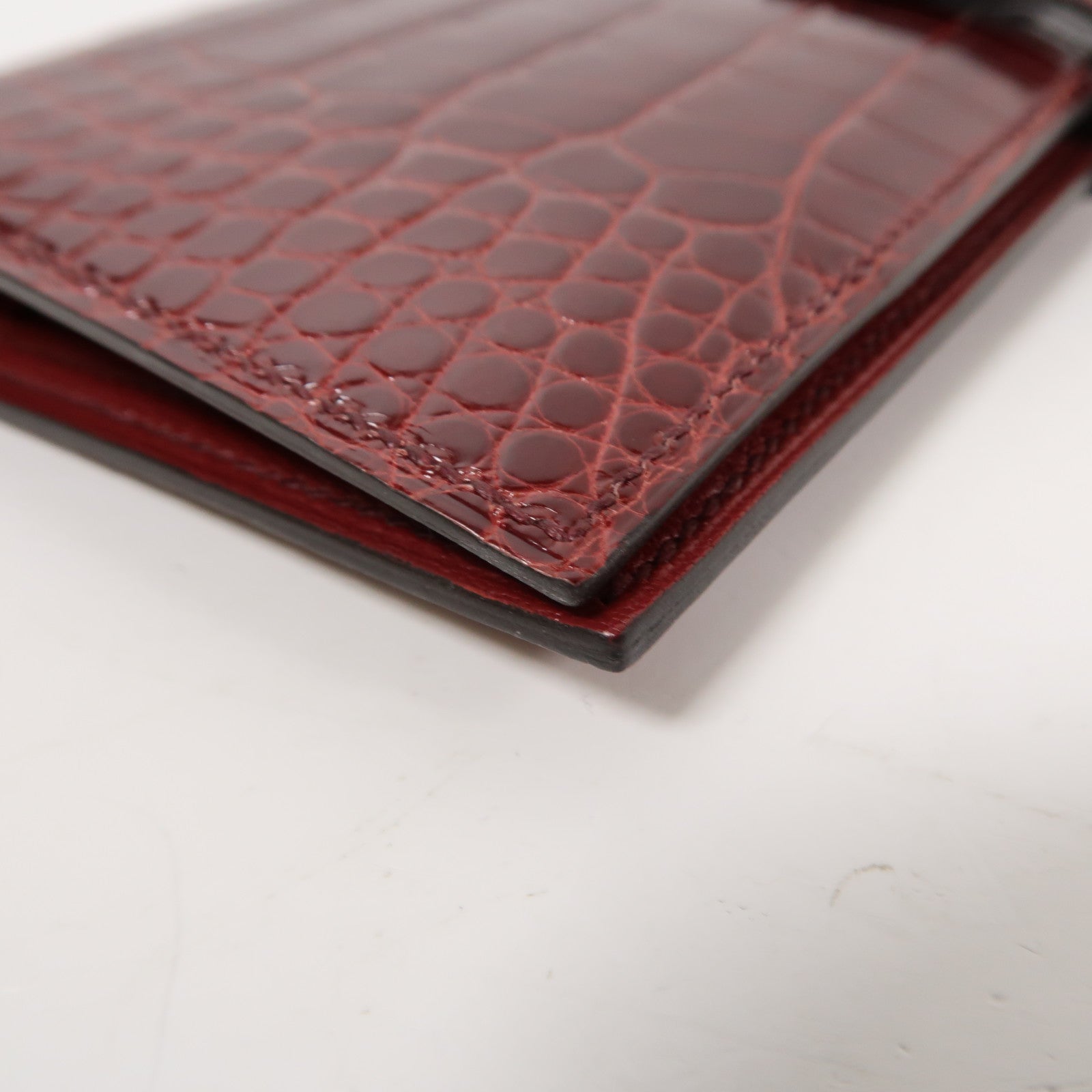 HERMES 【激減優惠】鱷魚皮革Bearn Wallet金扣長錢包紅色