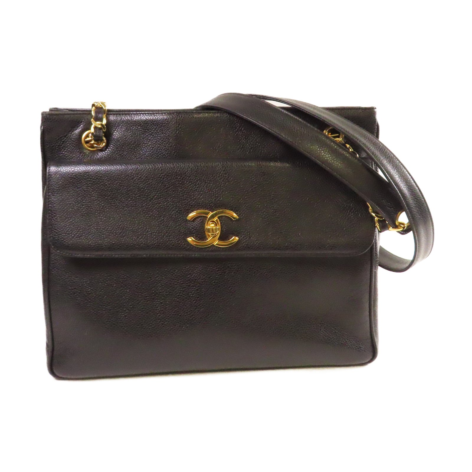 CHANEL **【激減優惠】Caviar皮革Vintage Shoulder Bag金扣鏈帶肩背袋黑色