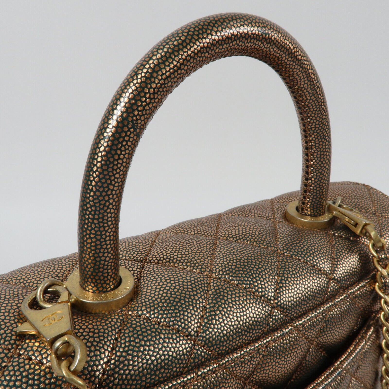 CHANEL 牛皮皮革Coco Handle Small金扣鏈帶手挽肩背兩用袋