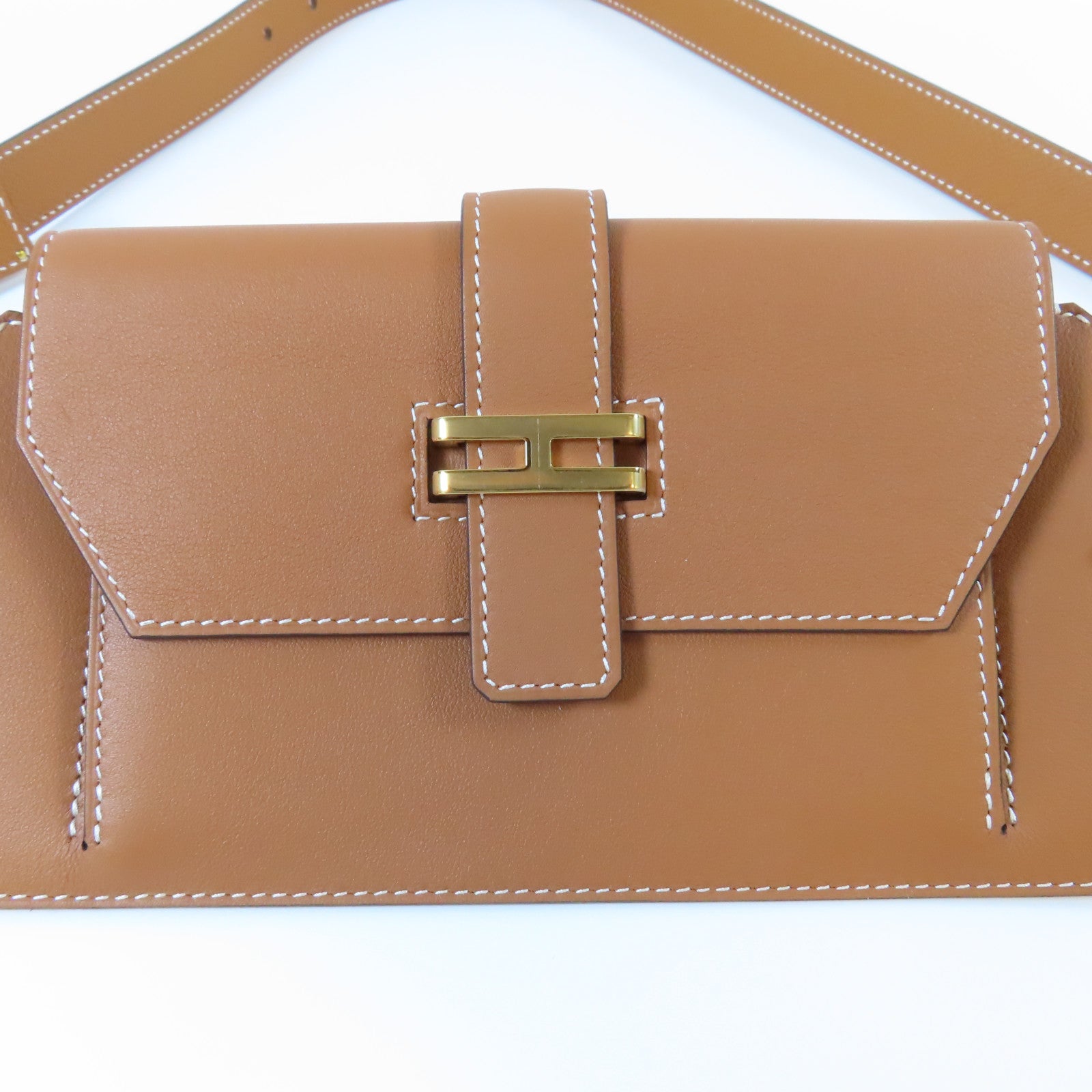 HERMES 【激減優惠】Swift皮革Elan Pocket 24 Belt金扣皮帶金色/經典駝色