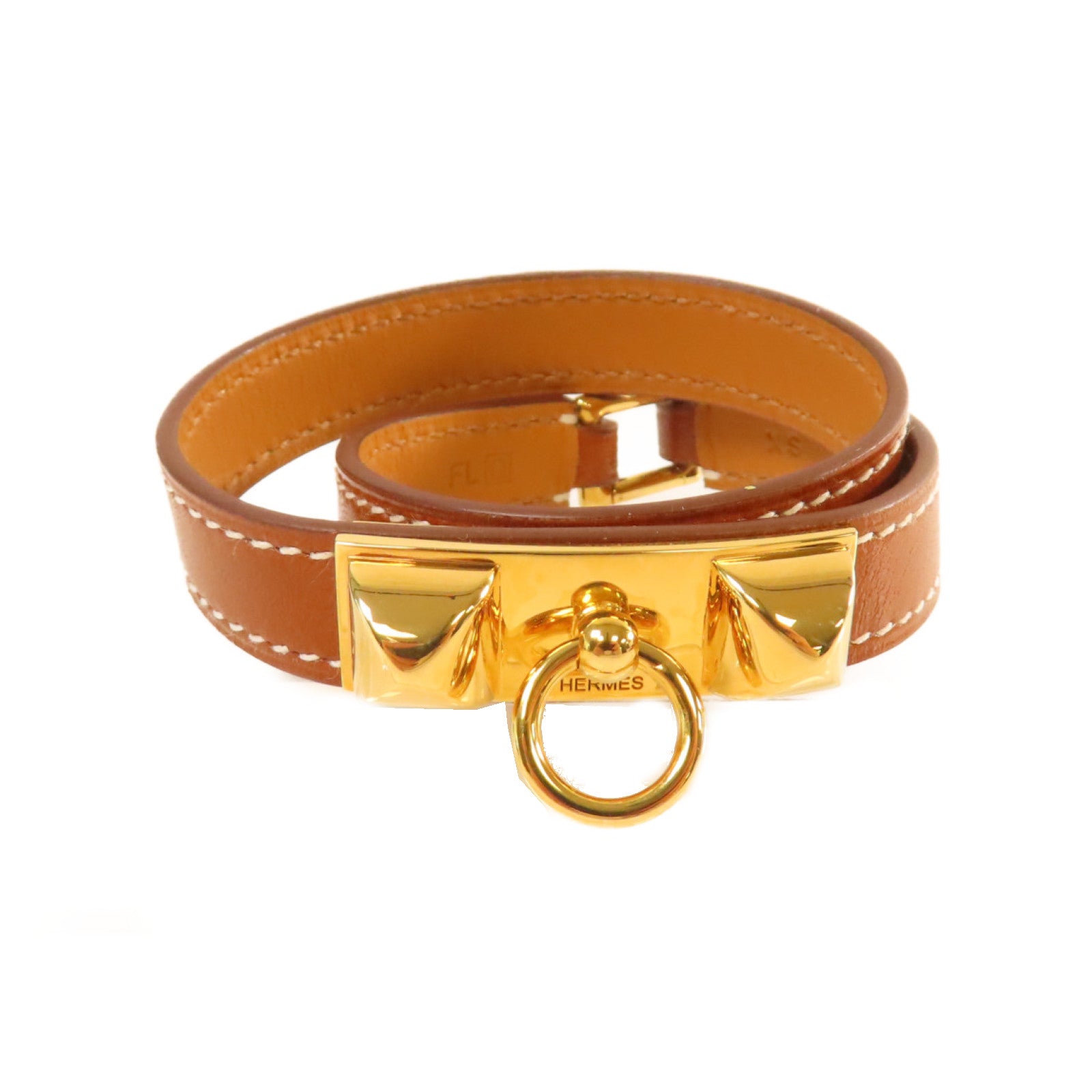 HERMES 【激減優惠】Box Calf皮革Rivile Double Tour XS Bracelet金扣手鏈 Fauve太妃色