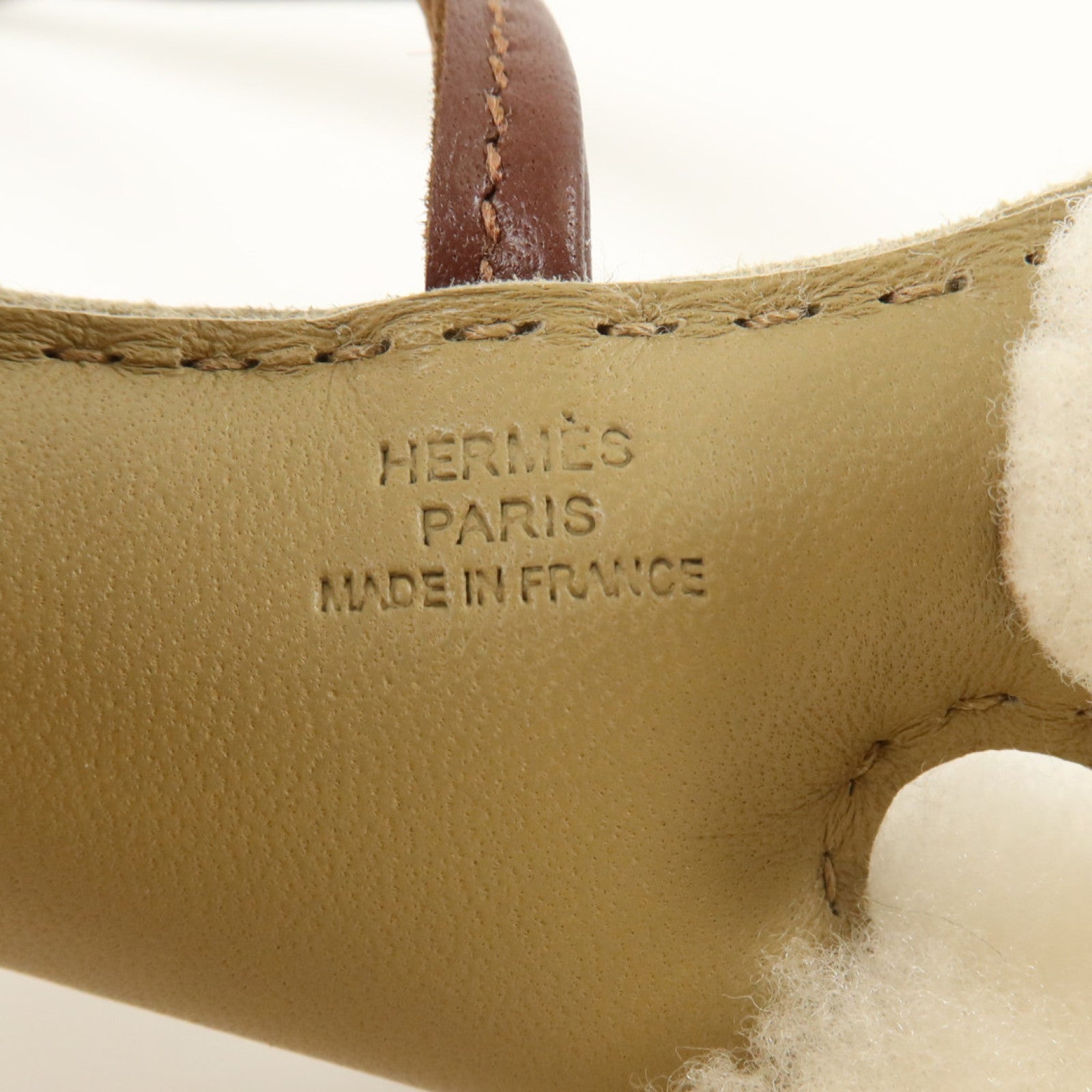 HERMES Milo皮革/羊毛Budy掛飾Beige Marfa/Brown/White
