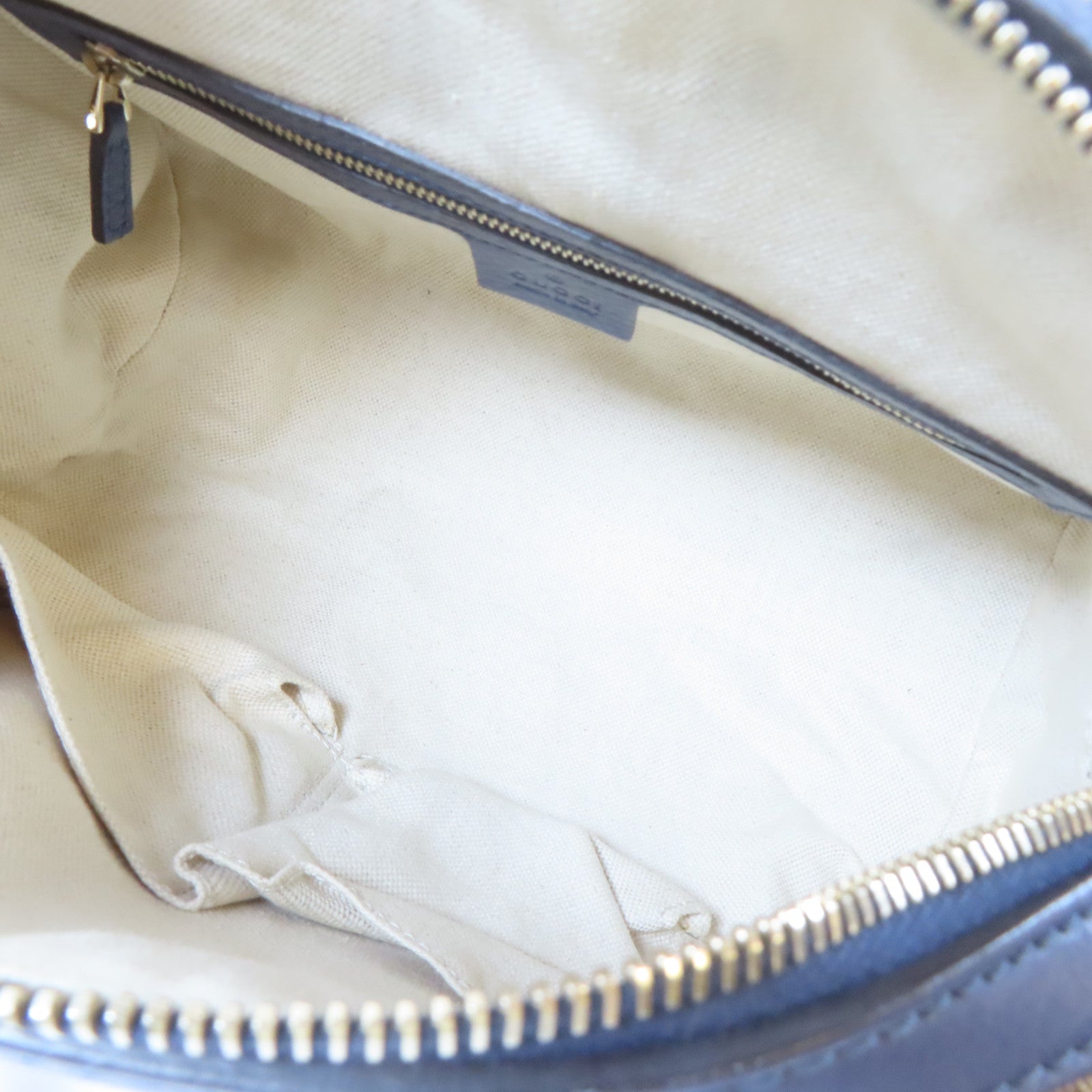 GUCCI 帆布Boston Handbag金扣手挽肩背兩用袋啡色/藍色
