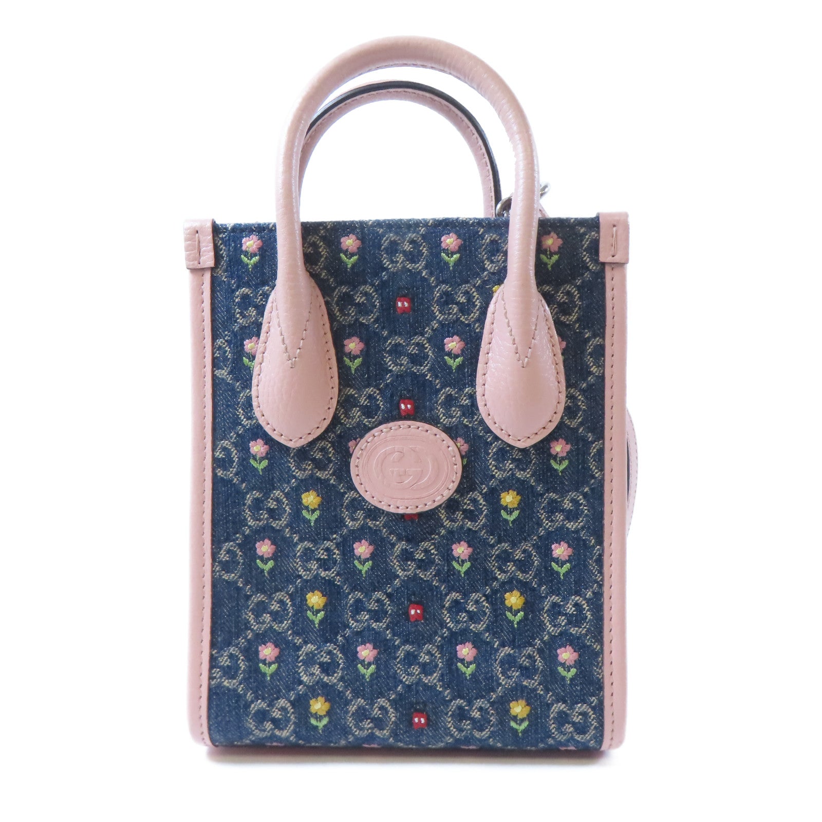 GUCCI 【激減優惠】牛仔布/皮革Ophidia Tote銀扣肩背袋藍色/粉紅色