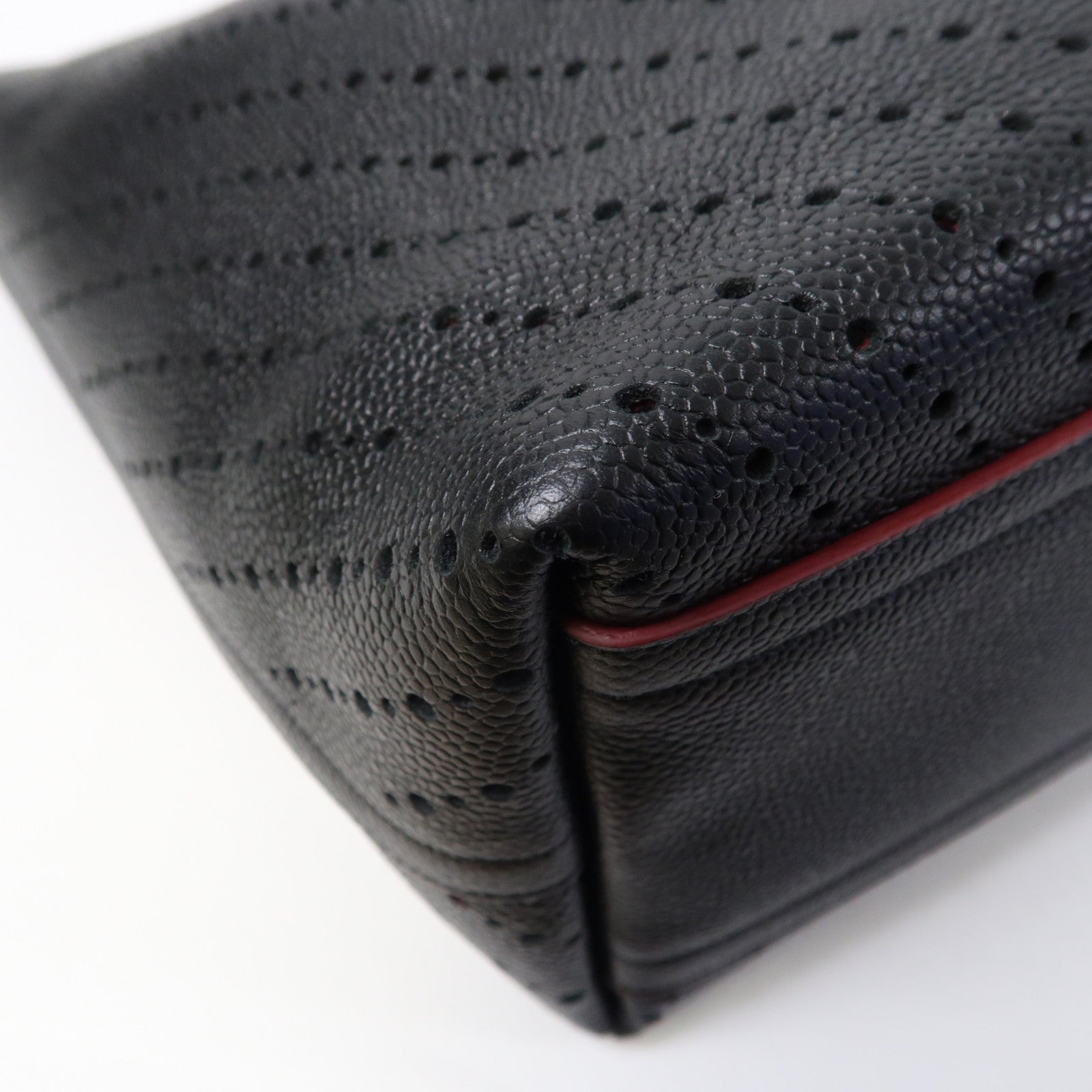 CHANEL 斜紋牛皮皮革Chain Tote Bag銀扣鏈帶手挽袋黑色