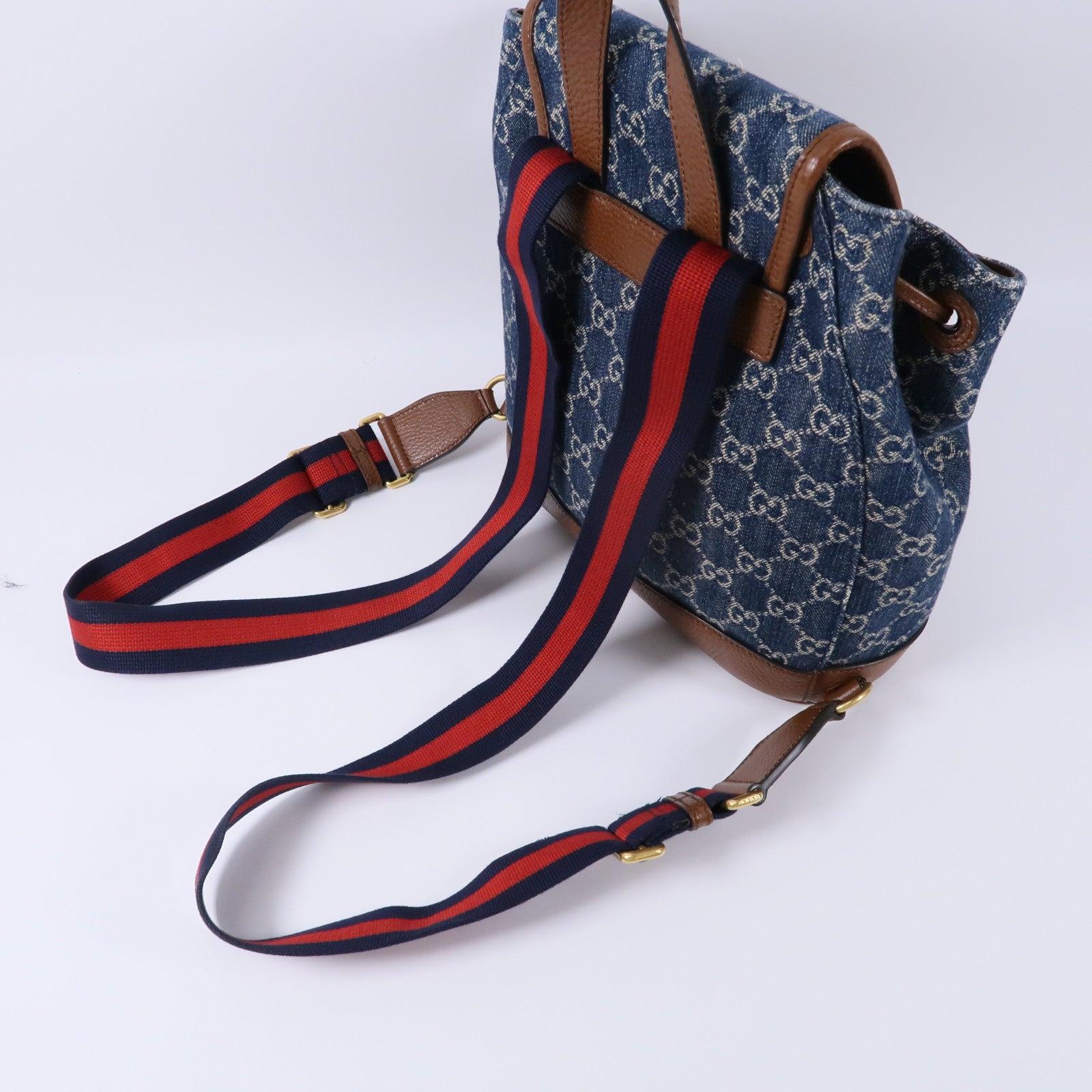 GUCCI 牛仔布/牛皮皮革GG Backpack背包