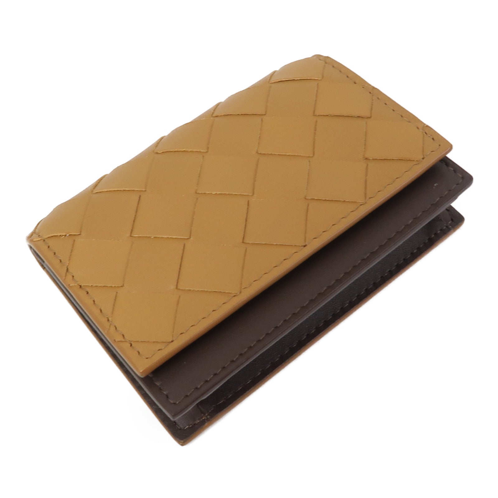 BOTTEGA VENETA 【激減優惠】織紋皮革Card Case卡片套棕色/淺棕色