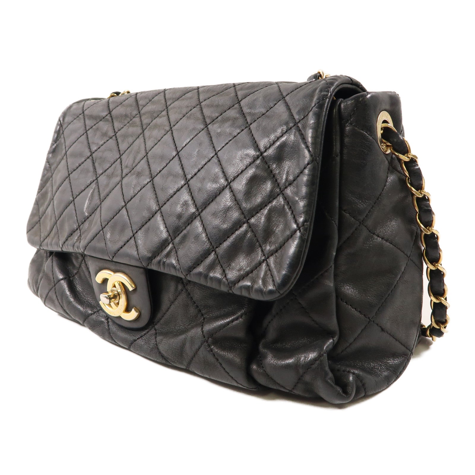 CHANEL 皮革Chain Shoulder Bag金扣鏈帶肩背袋黑色