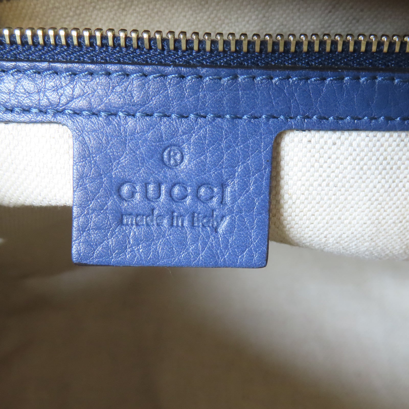 GUCCI 帆布Boston Handbag金扣手挽肩背兩用袋啡色/藍色