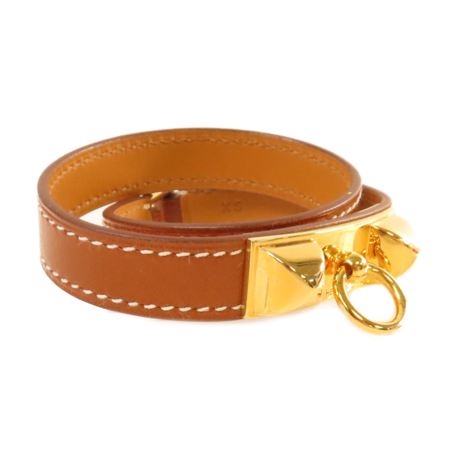 HERMES 【激減優惠】Box Calf皮革Rivile Double Tour XS Bracelet金扣手鏈 Fauve太妃色