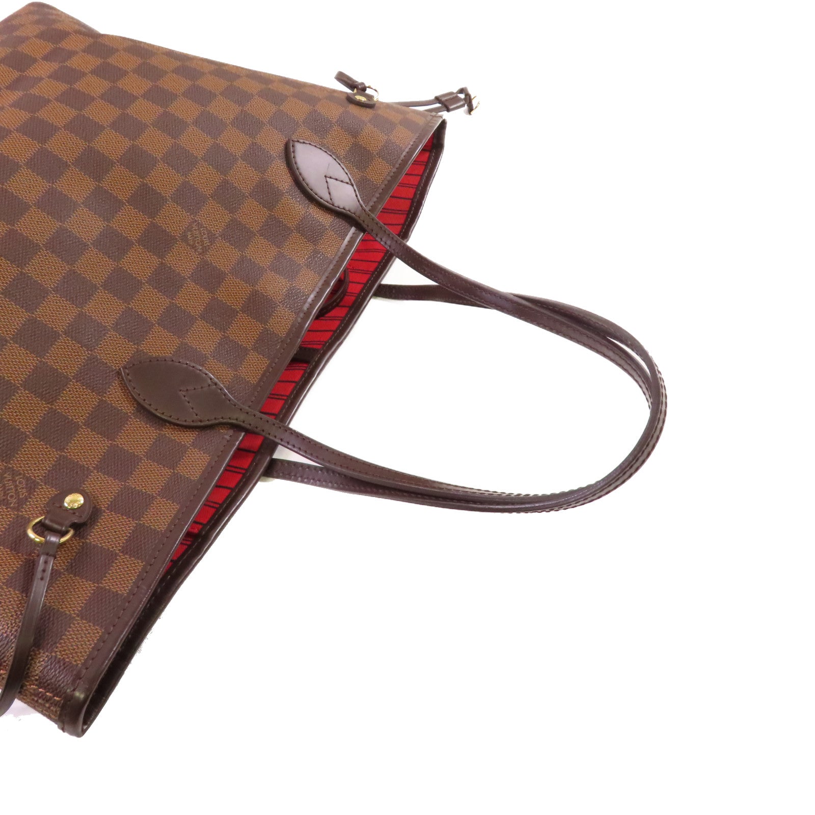 LOUIS VUITTON Damier Ebene Neverfull MM Tote Bag金扣肩背袋啡色/紅色