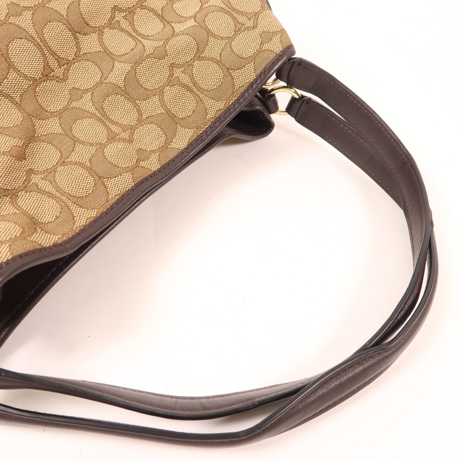 COACH 帆布Shoulder Bag金扣肩背袋棕色