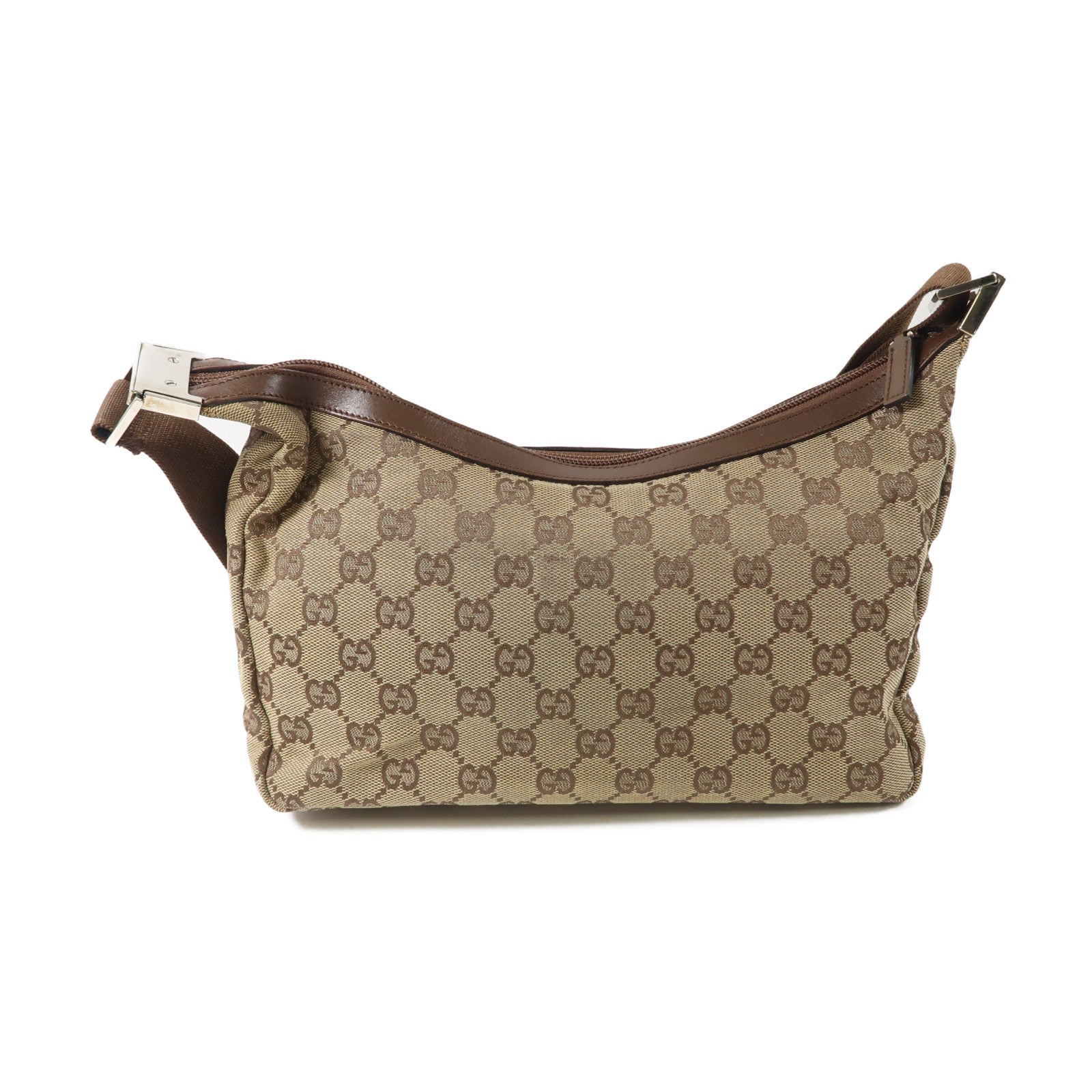 GUCCI 帆布Shoulder Bag銀扣肩背袋啡色