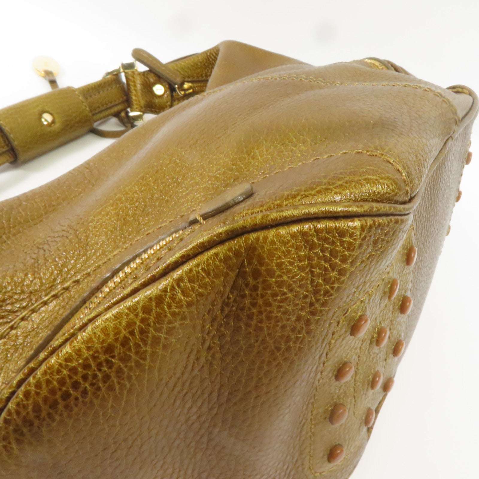 TOD'S 牛皮皮革Shoulder Bag金扣肩背袋金色