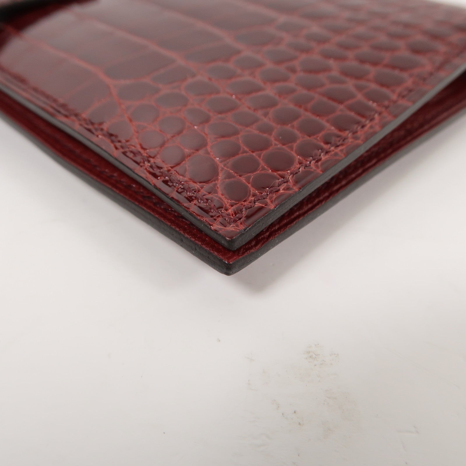 HERMES 【激減優惠】鱷魚皮革Bearn Wallet金扣長錢包紅色