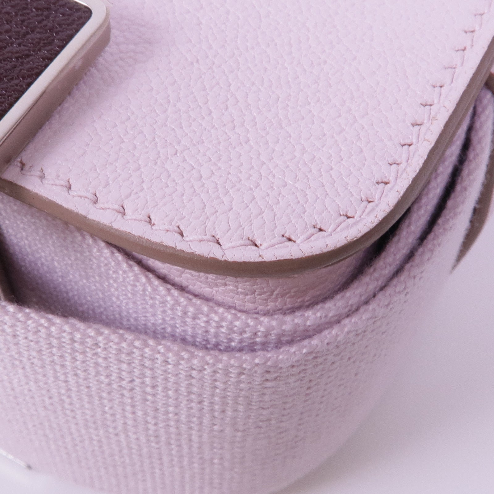 HERMES Chevre皮革Geta銀扣肩背袋Mauve Pale