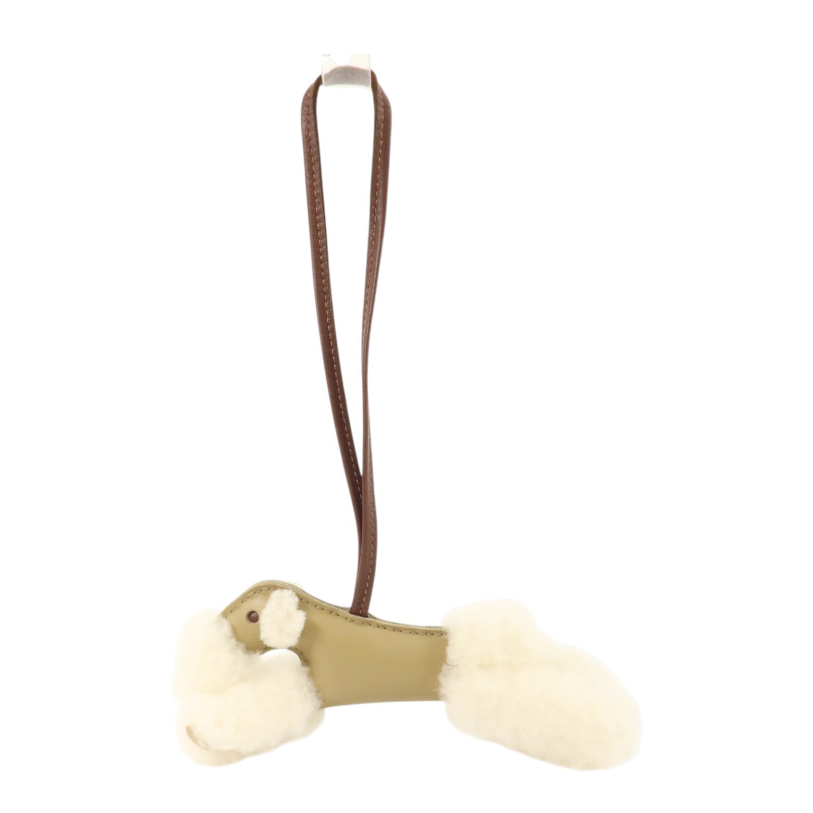 HERMES Milo皮革/羊毛Budy掛飾Beige Marfa/Brown/White