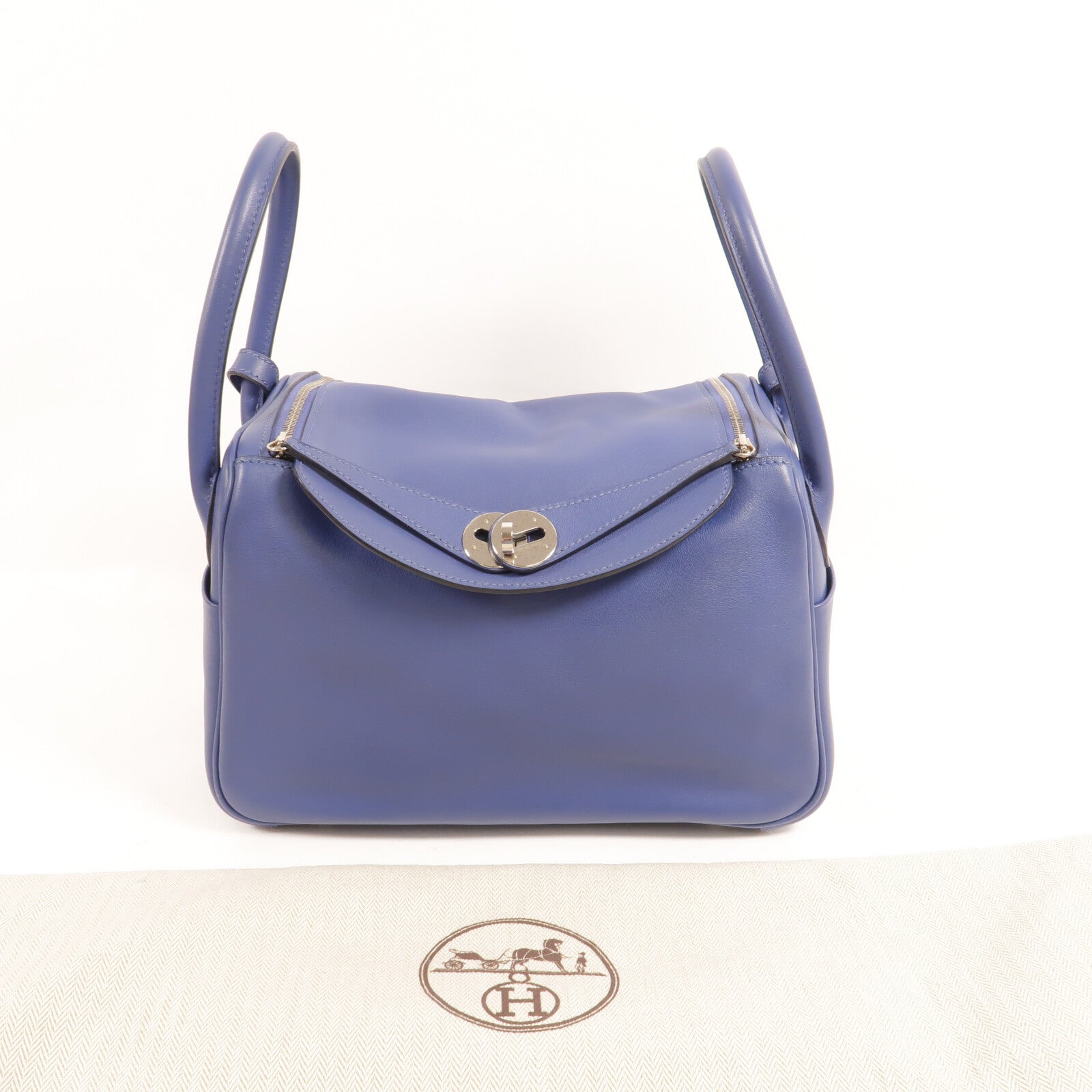 HERMES Swift皮革Lindy 26手挽肩背兩用袋Bleu Brighton