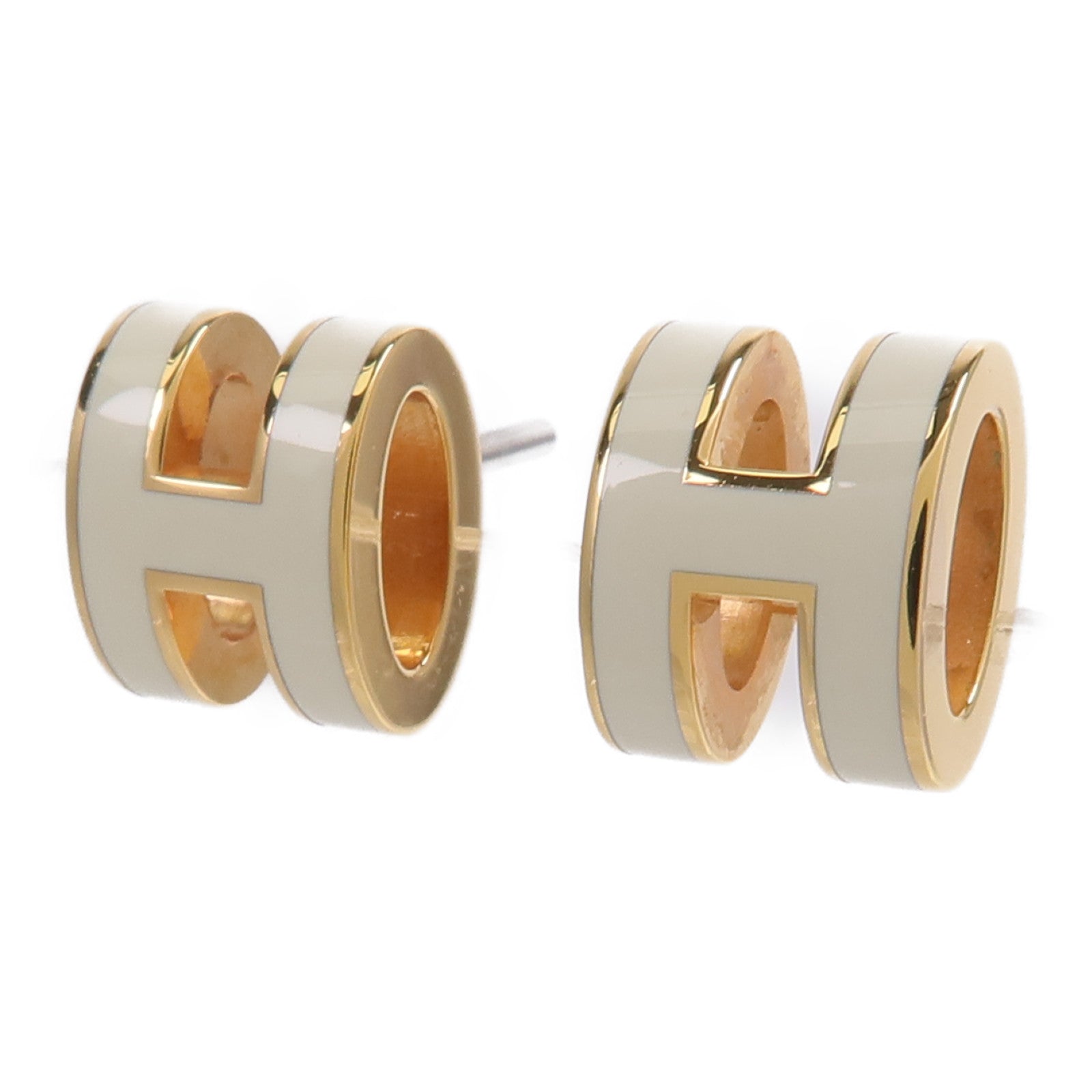 HERMES 金屬Mini Pop H Earrings耳環Blanc