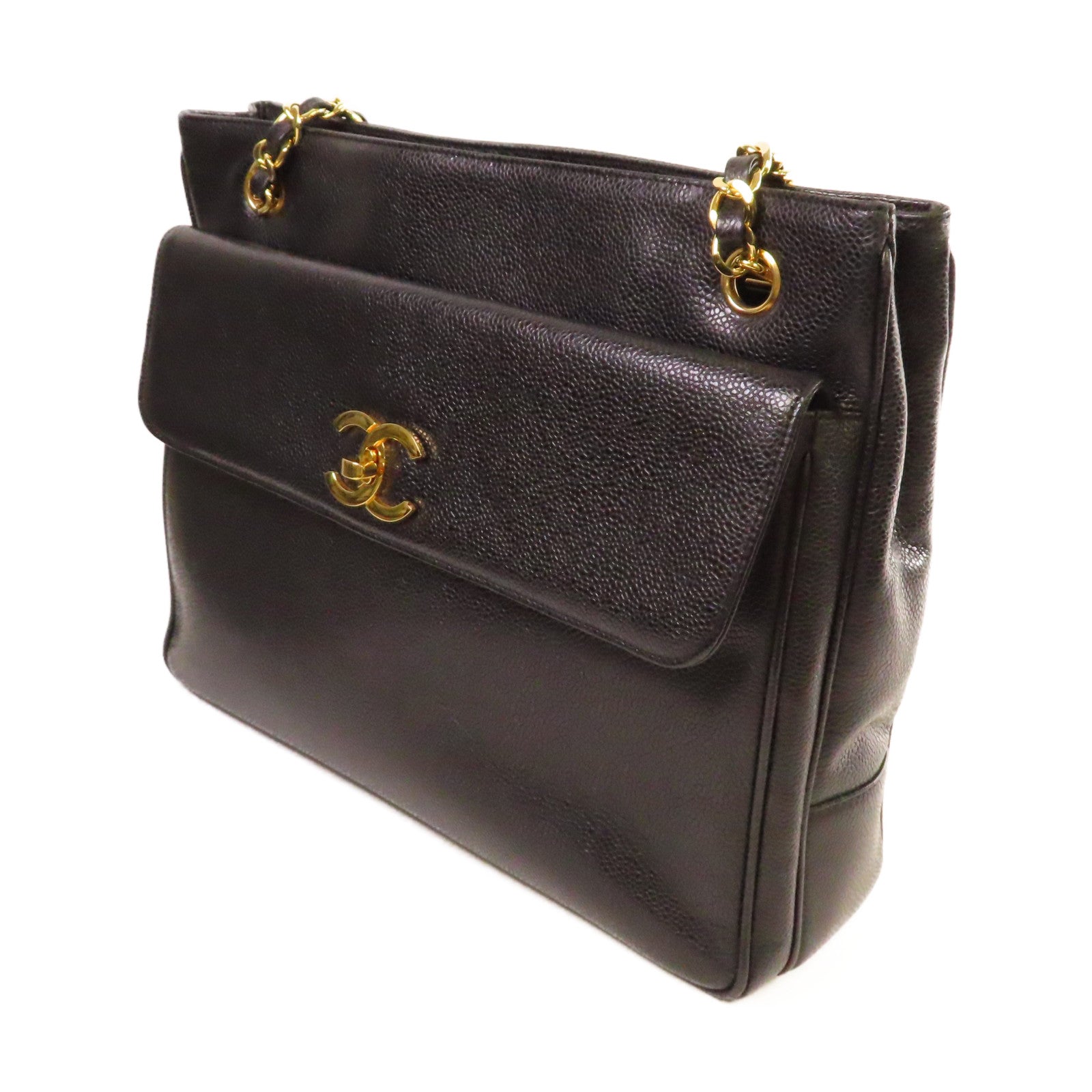 CHANEL **【激減優惠】Caviar皮革Vintage Shoulder Bag金扣鏈帶肩背袋黑色