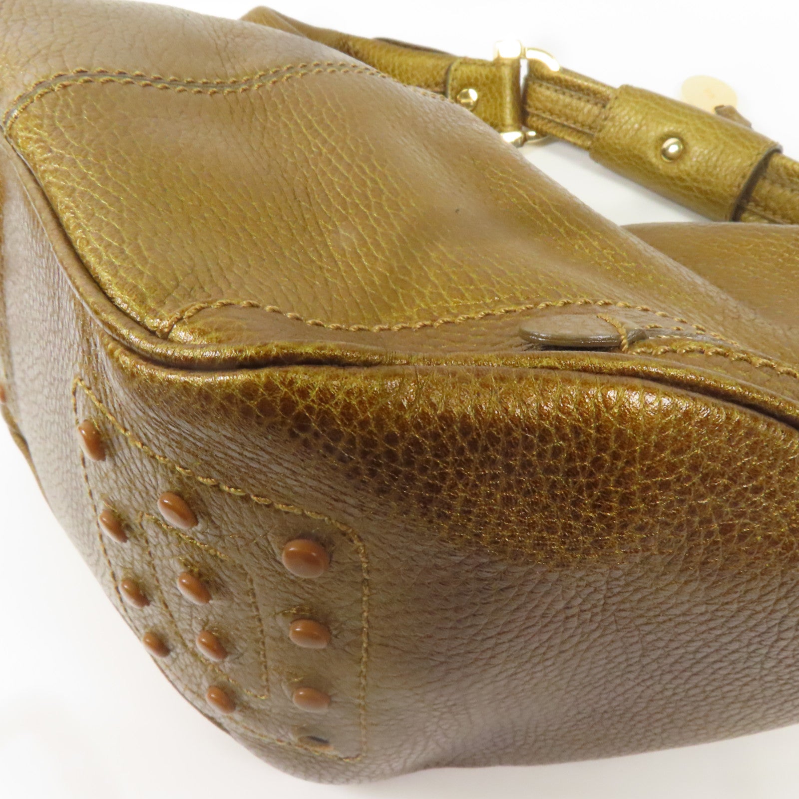 TOD'S 牛皮皮革Shoulder Bag金扣肩背袋金色