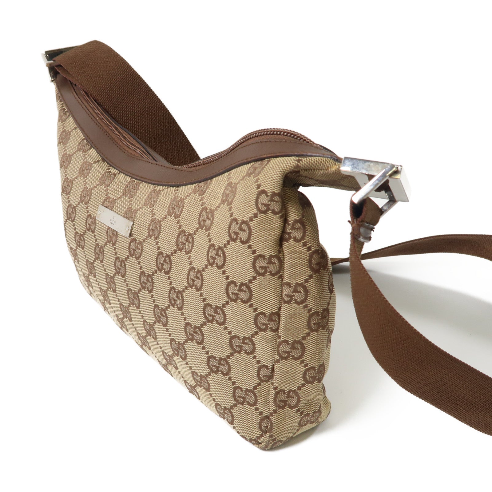 GUCCI 帆布Shoulder Bag銀扣肩背袋啡色