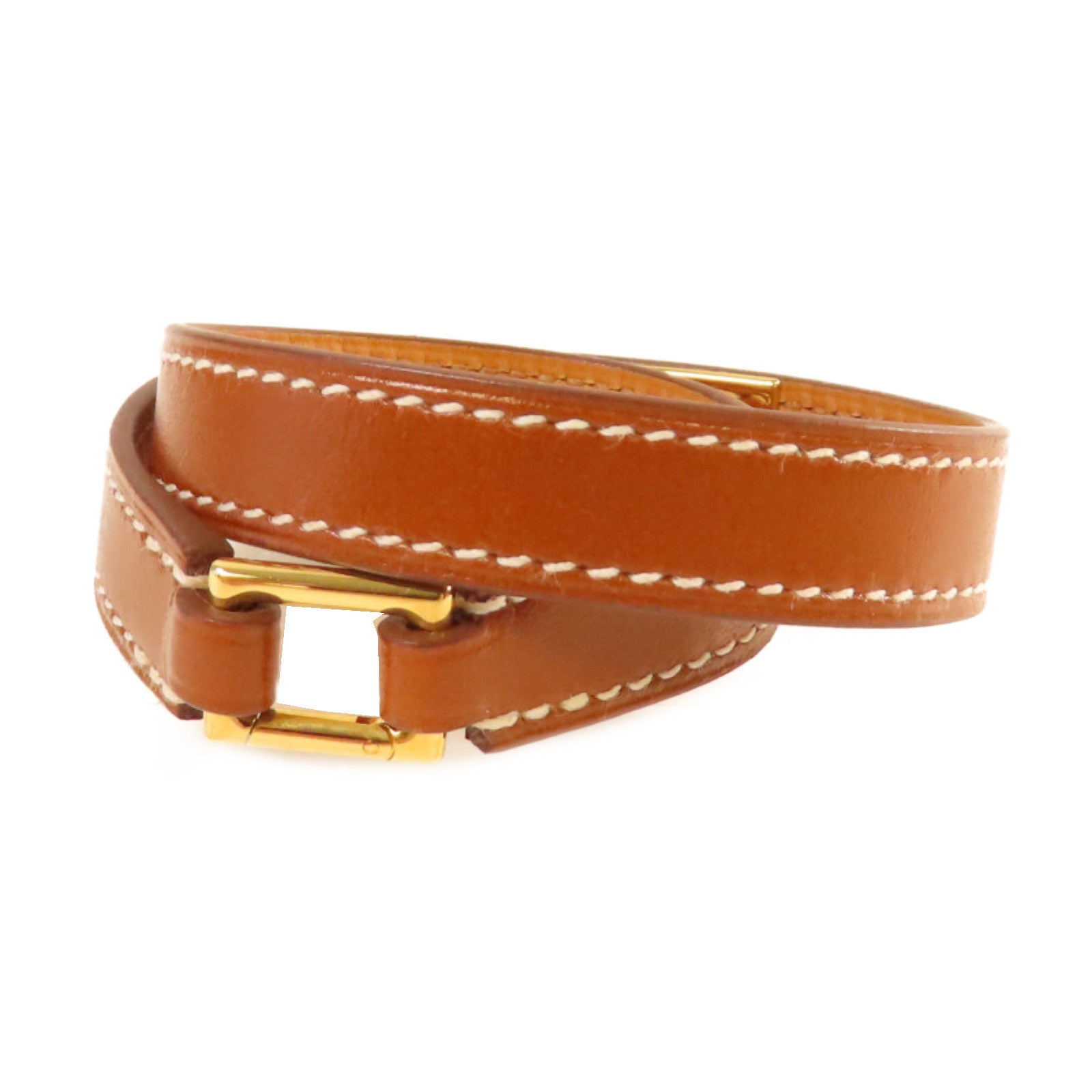 HERMES 【激減優惠】Box Calf皮革Rivile Double Tour XS Bracelet金扣手鏈 Fauve太妃色