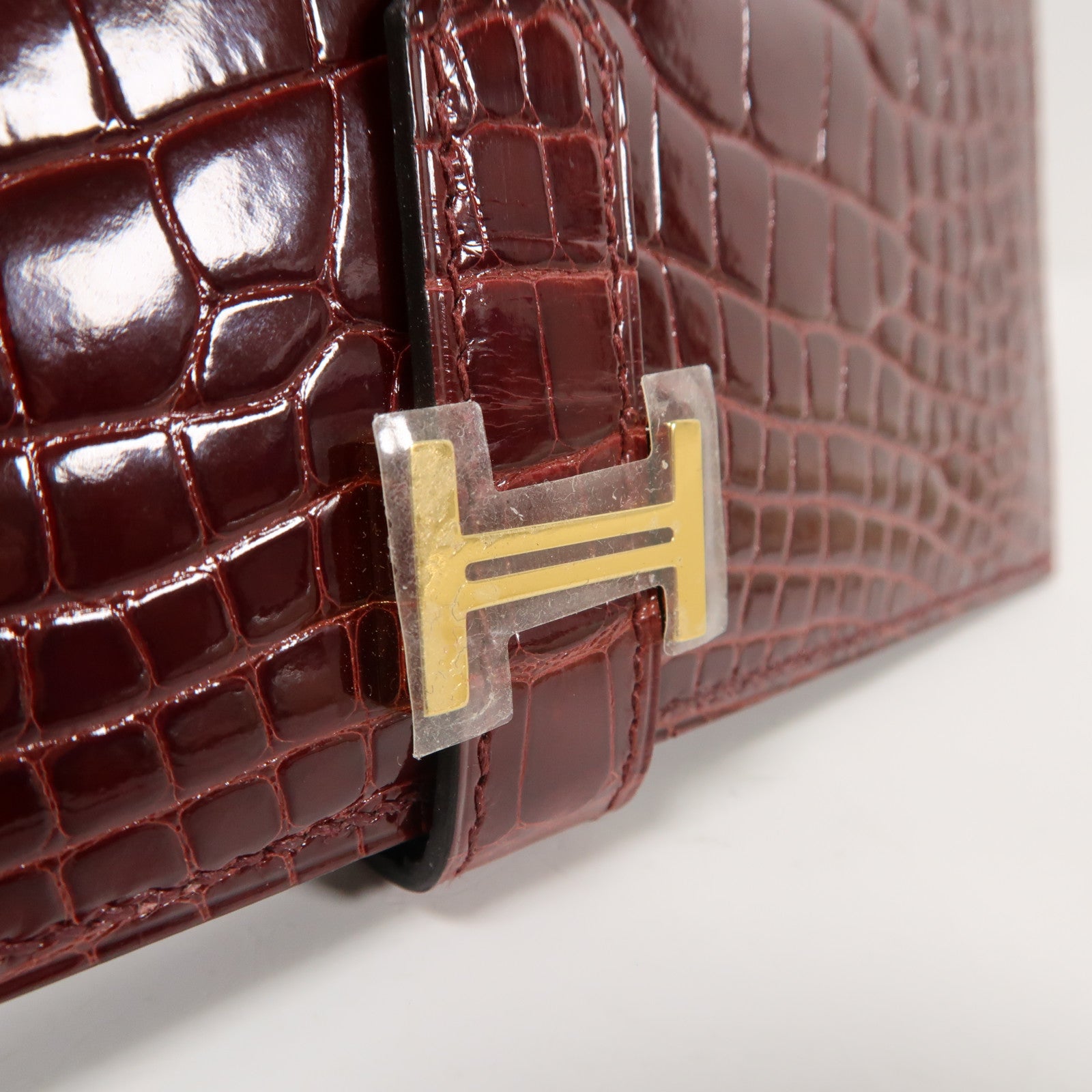 HERMES 【激減優惠】鱷魚皮革Bearn Wallet金扣長錢包紅色