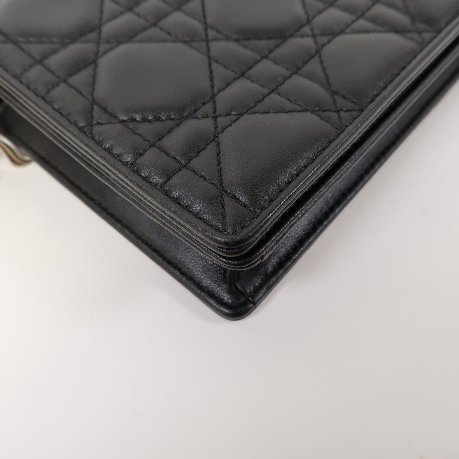 Dior 牛皮皮革Chain Shoulder金扣鏈帶肩背袋黑色