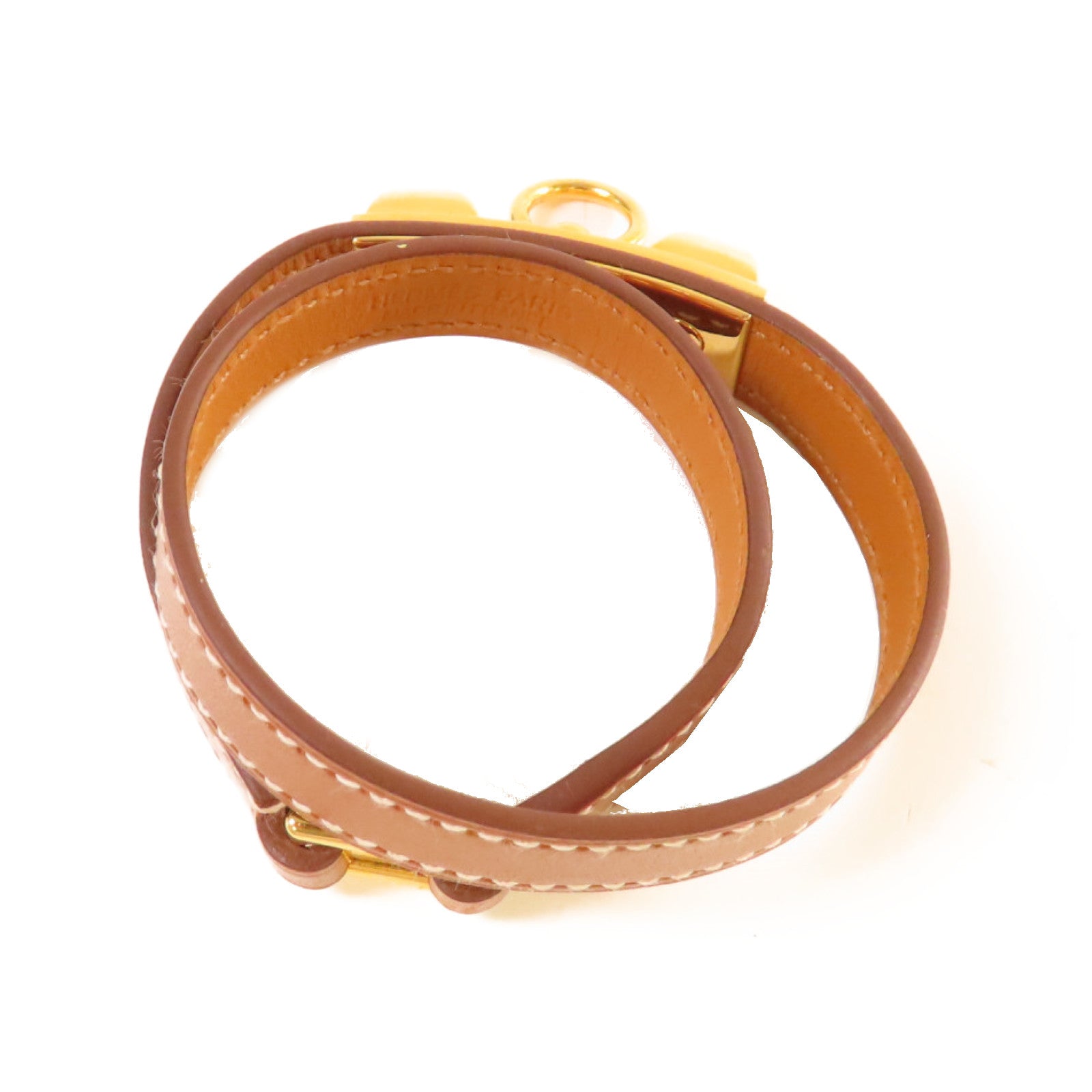 HERMES 【激減優惠】Box Calf皮革Rivile Double Tour XS Bracelet金扣手鏈 Fauve太妃色