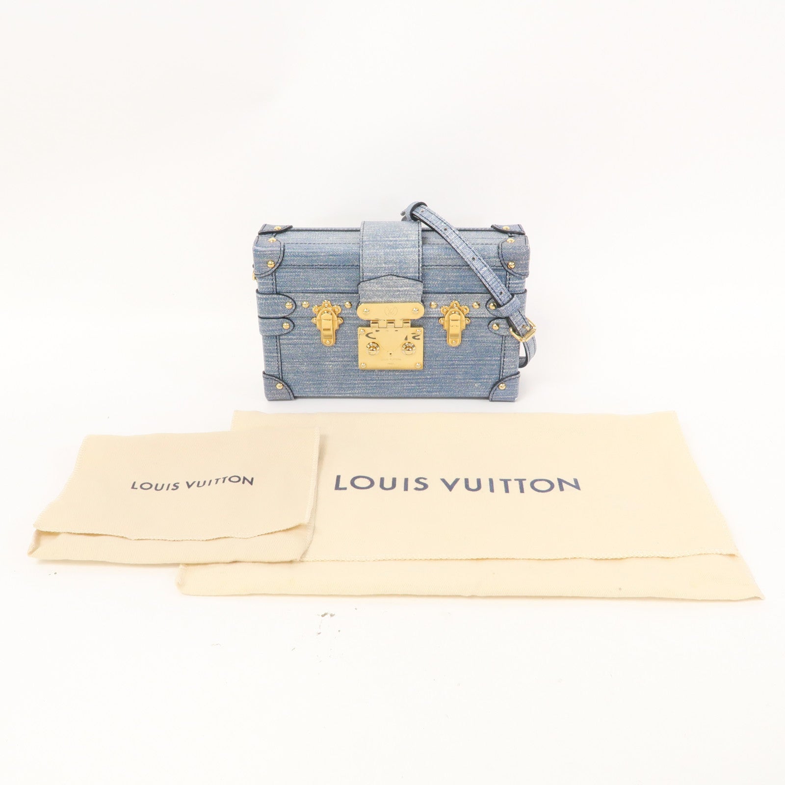 LOUIS VUITTON 【激減優惠】塗層帆布Denim Petite Malle金扣肩背袋藍色