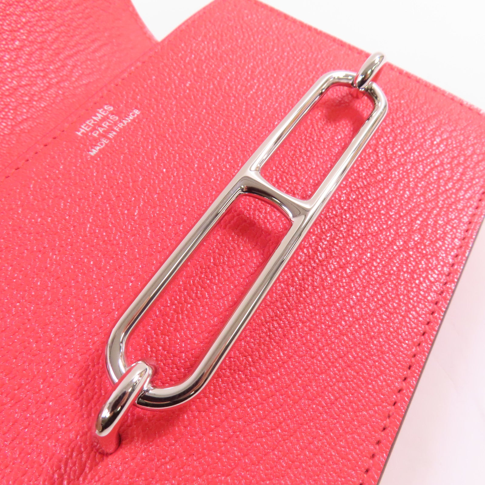 HERMES 【激減優惠】Chevre皮革Roulis Slim Wallet銀扣腰帶短錢包