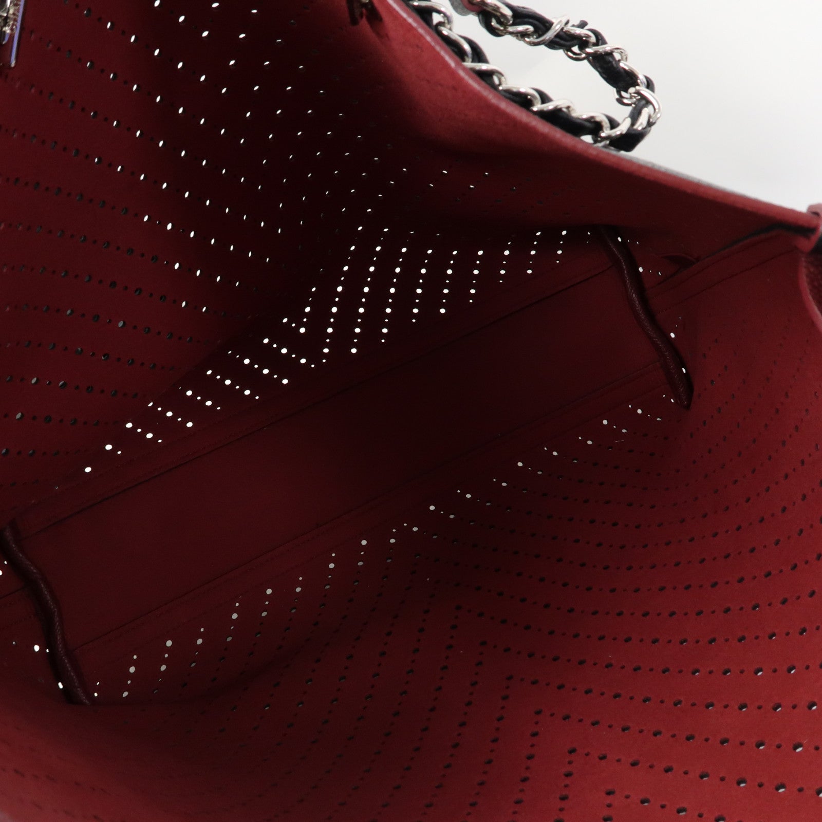 CHANEL 斜紋牛皮皮革Chain Tote Bag銀扣鏈帶手挽袋黑色