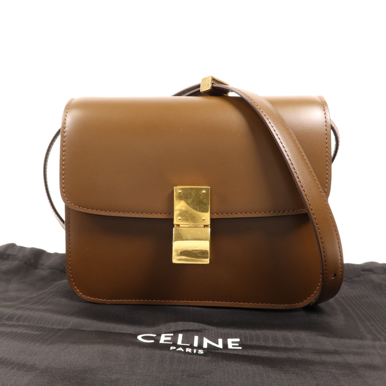 CELINE 牛皮皮革Mini Classic Box金扣肩背袋