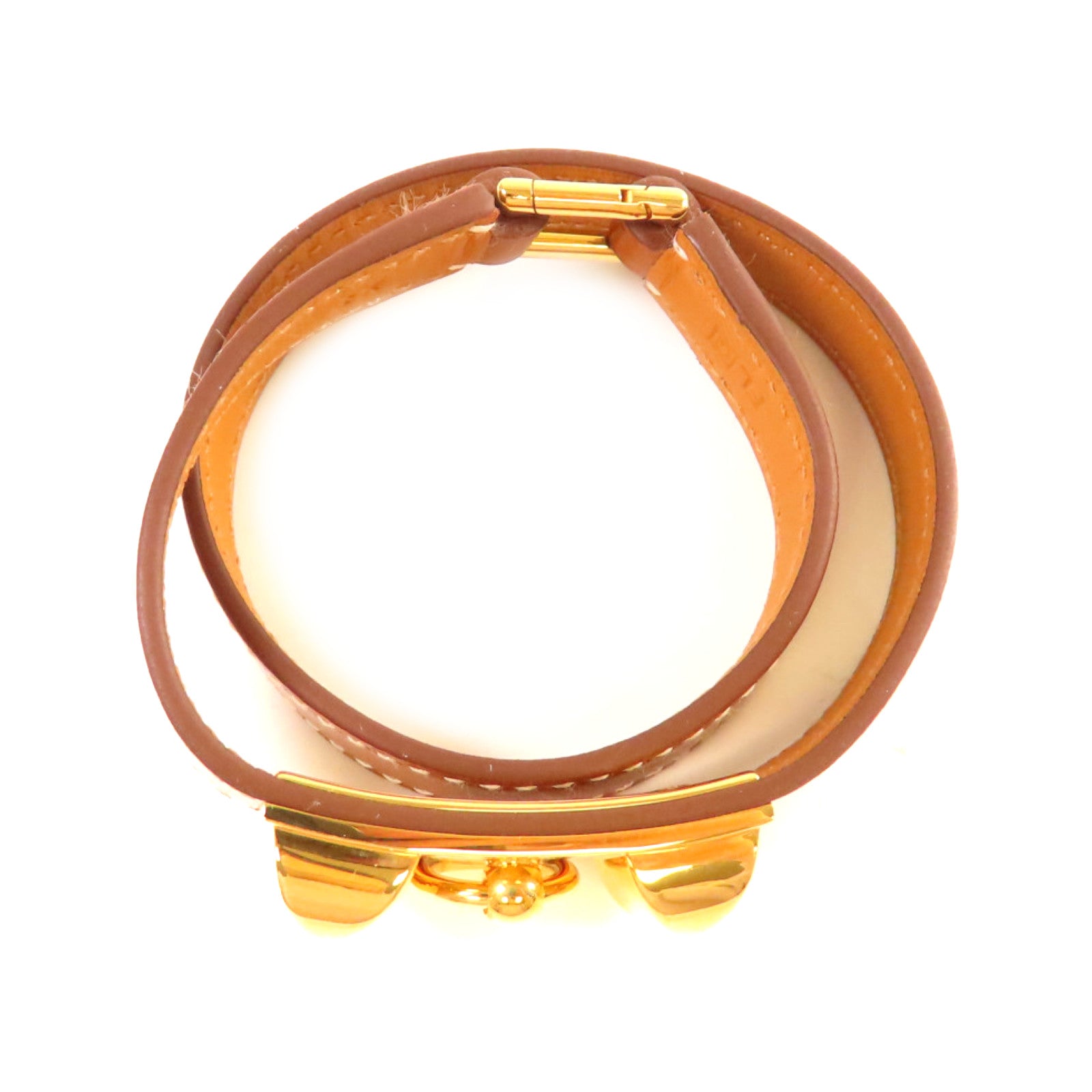 HERMES 【激減優惠】Box Calf皮革Rivile Double Tour XS Bracelet金扣手鏈 Fauve太妃色