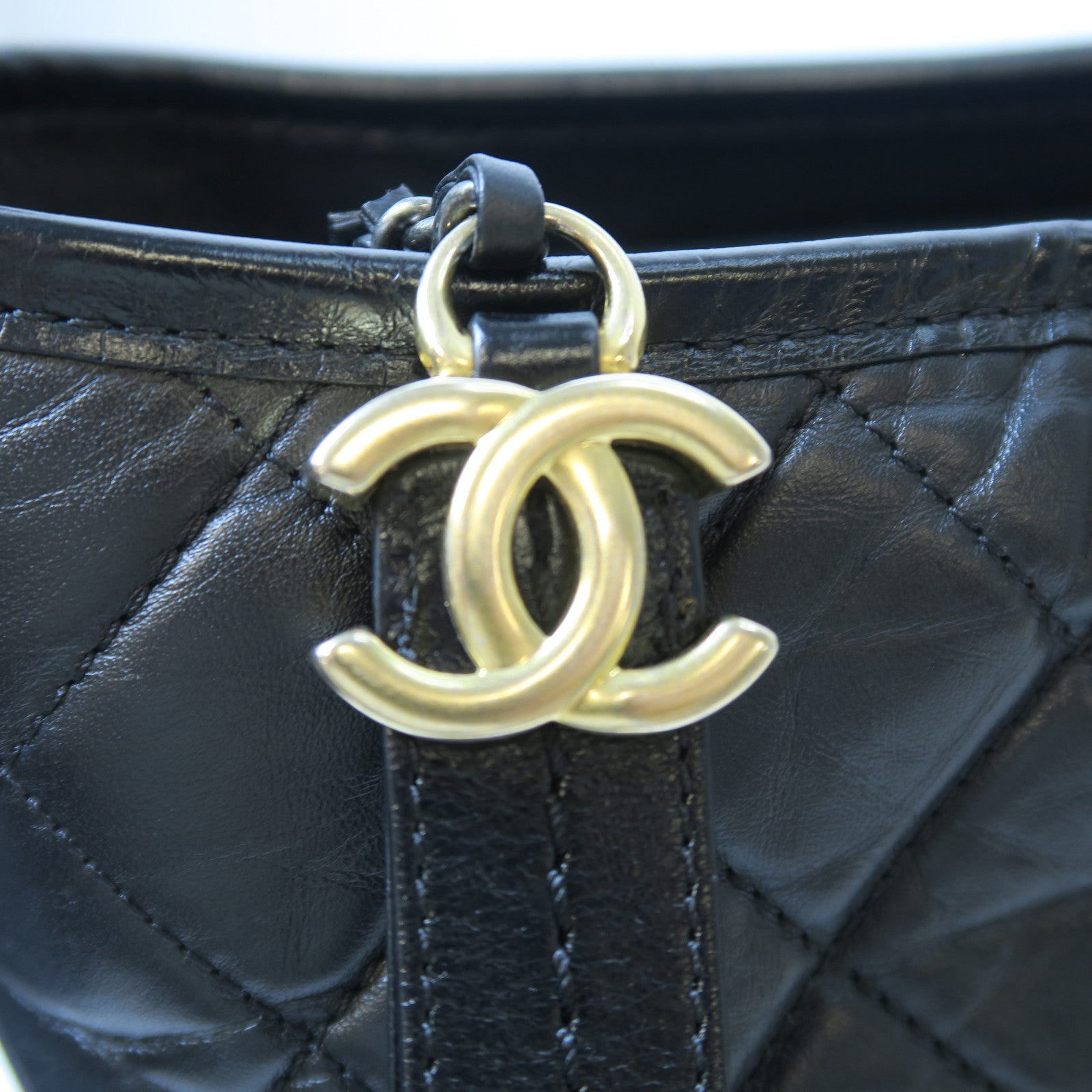 CHANEL 【激減優惠】菱格牛皮皮革Gabrielle金扣/銀扣鏈帶肩背袋黑色