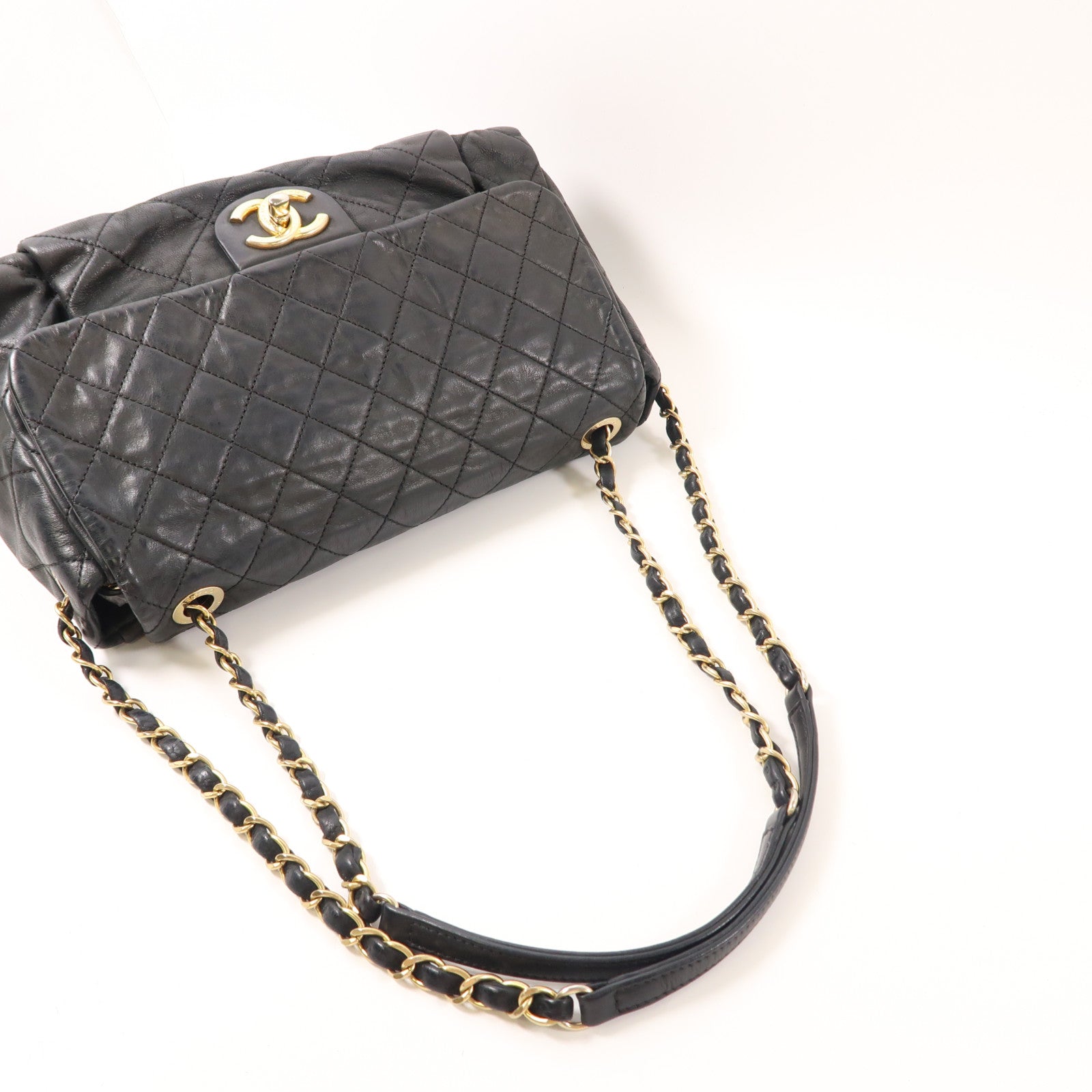 CHANEL 皮革Chain Shoulder Bag金扣鏈帶肩背袋黑色