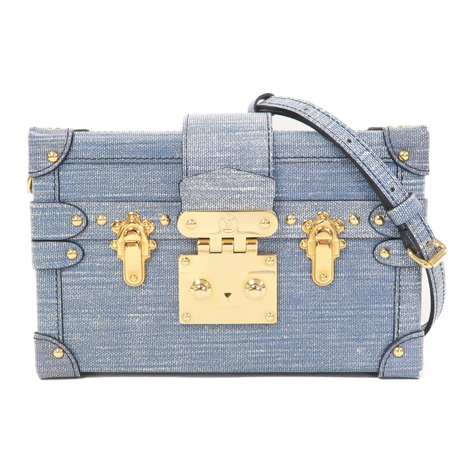 LOUIS VUITTON 【激減優惠】塗層帆布Denim Petite Malle金扣肩背袋藍色