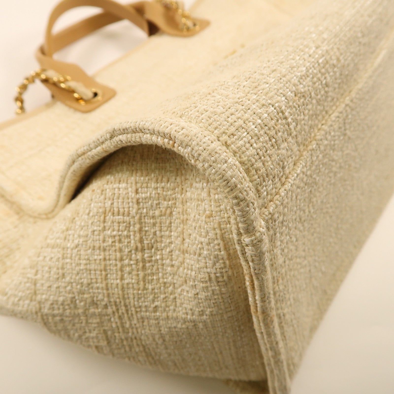 CHANEL 帆布Deauville Tote金扣手挽肩背兩用袋米色