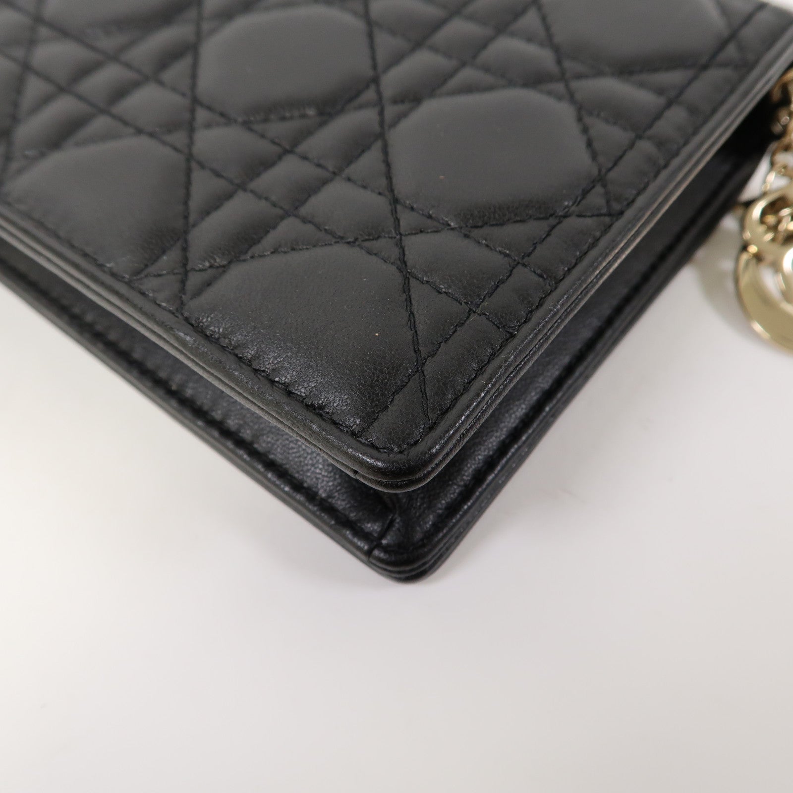 Dior 牛皮皮革Chain Shoulder金扣鏈帶肩背袋黑色