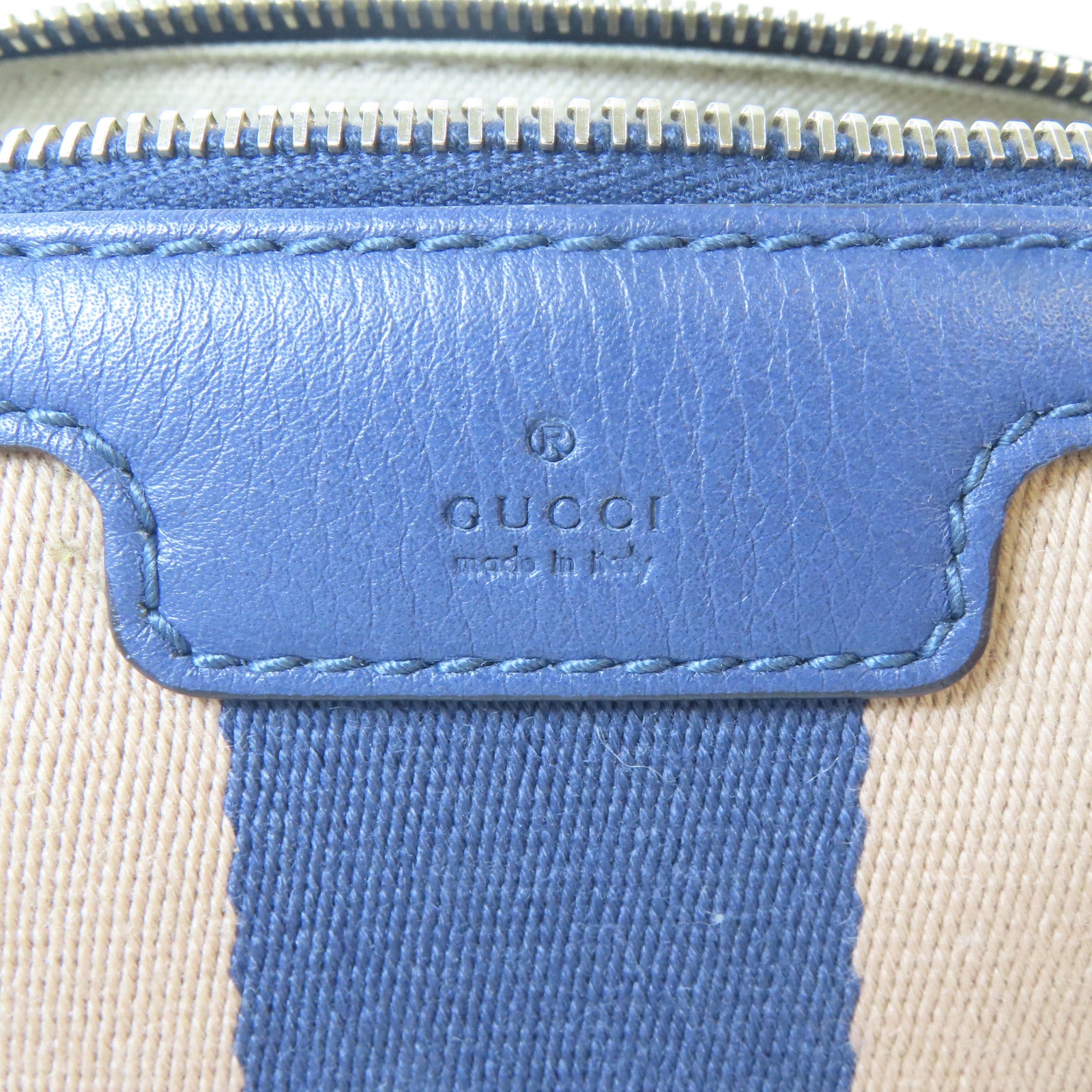 GUCCI 帆布Boston Handbag金扣手挽肩背兩用袋啡色/藍色
