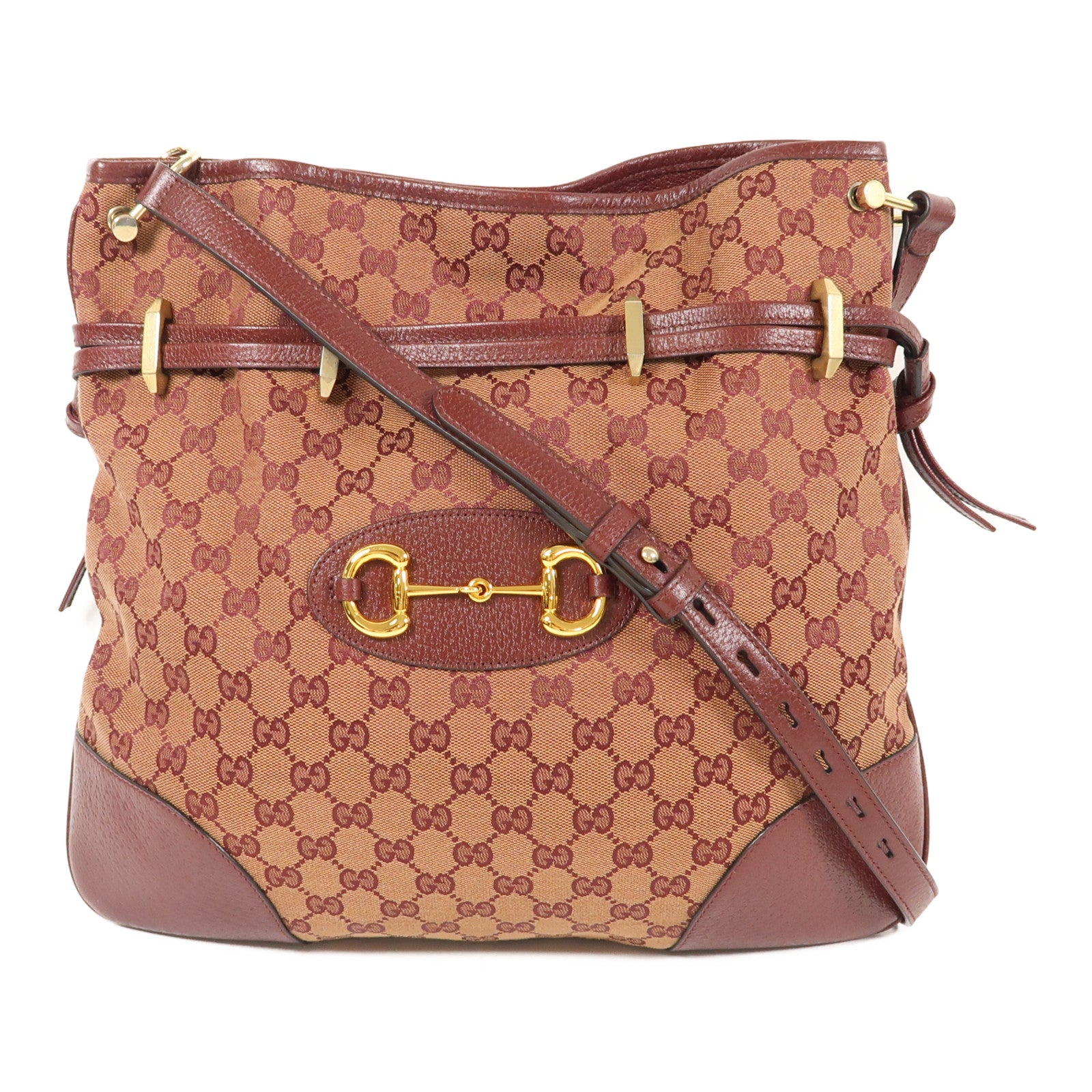 GUCCI 帆布Horsebit 1955金扣肩背袋