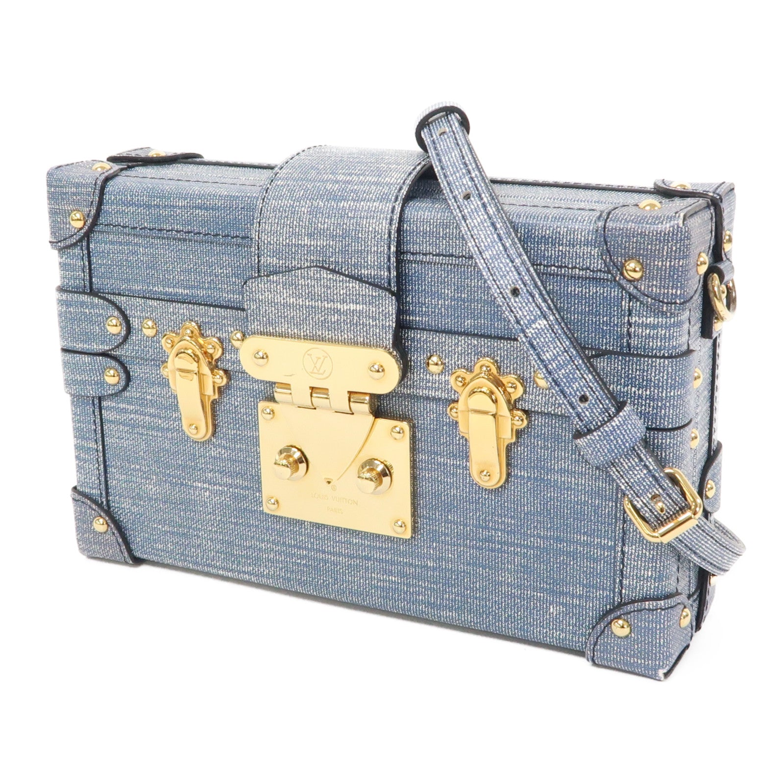 LOUIS VUITTON 【激減優惠】塗層帆布Denim Petite Malle金扣肩背袋藍色