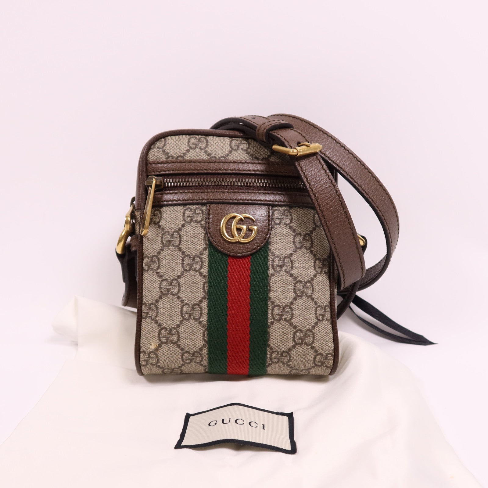 GUCCI 塗層帆布Shoulder Bag金扣肩背袋