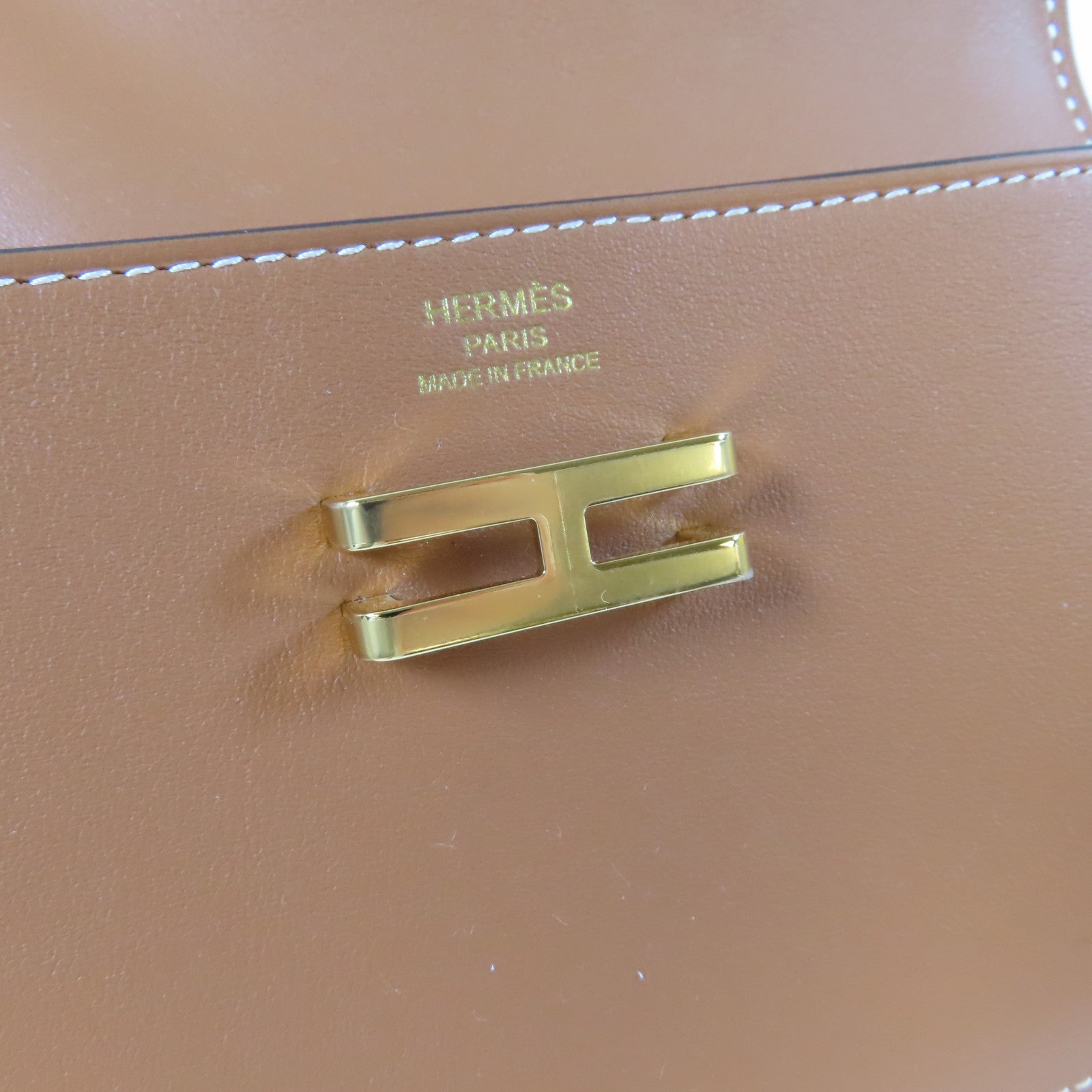 HERMES 【激減優惠】Swift皮革Elan Pocket 24 Belt金扣皮帶金色/經典駝色
