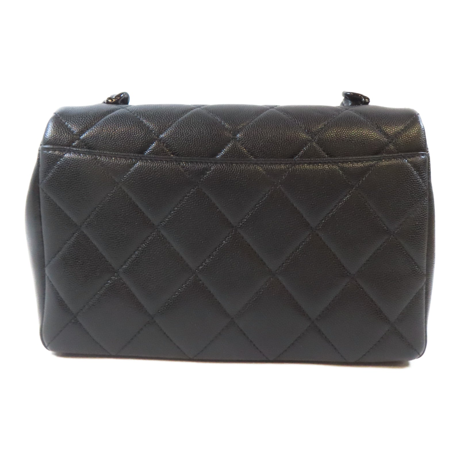 CHANEL 菱格Caviar皮革Chain Shoulder Bag銀扣鏈帶肩背袋黑色