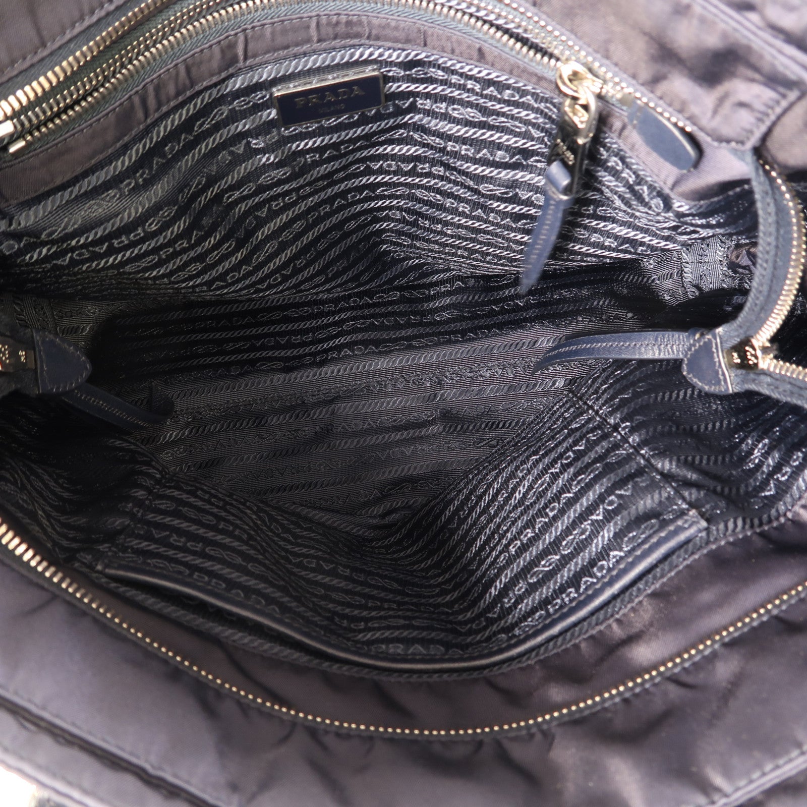 PRADA 尼龍Tote Bag銀扣肩背袋深藍色