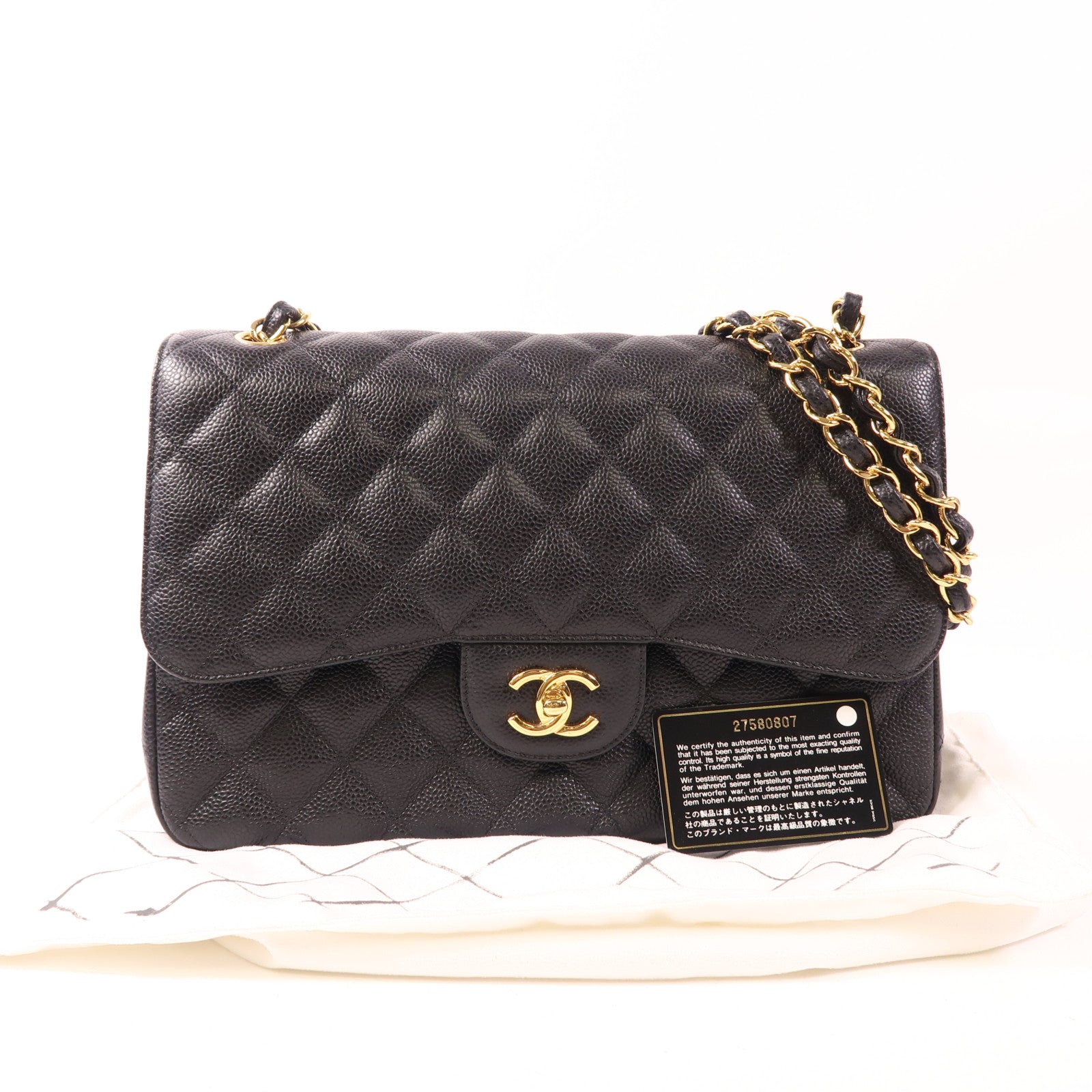 CHANEL 牛皮皮革Large Classic金扣鏈帶肩背袋